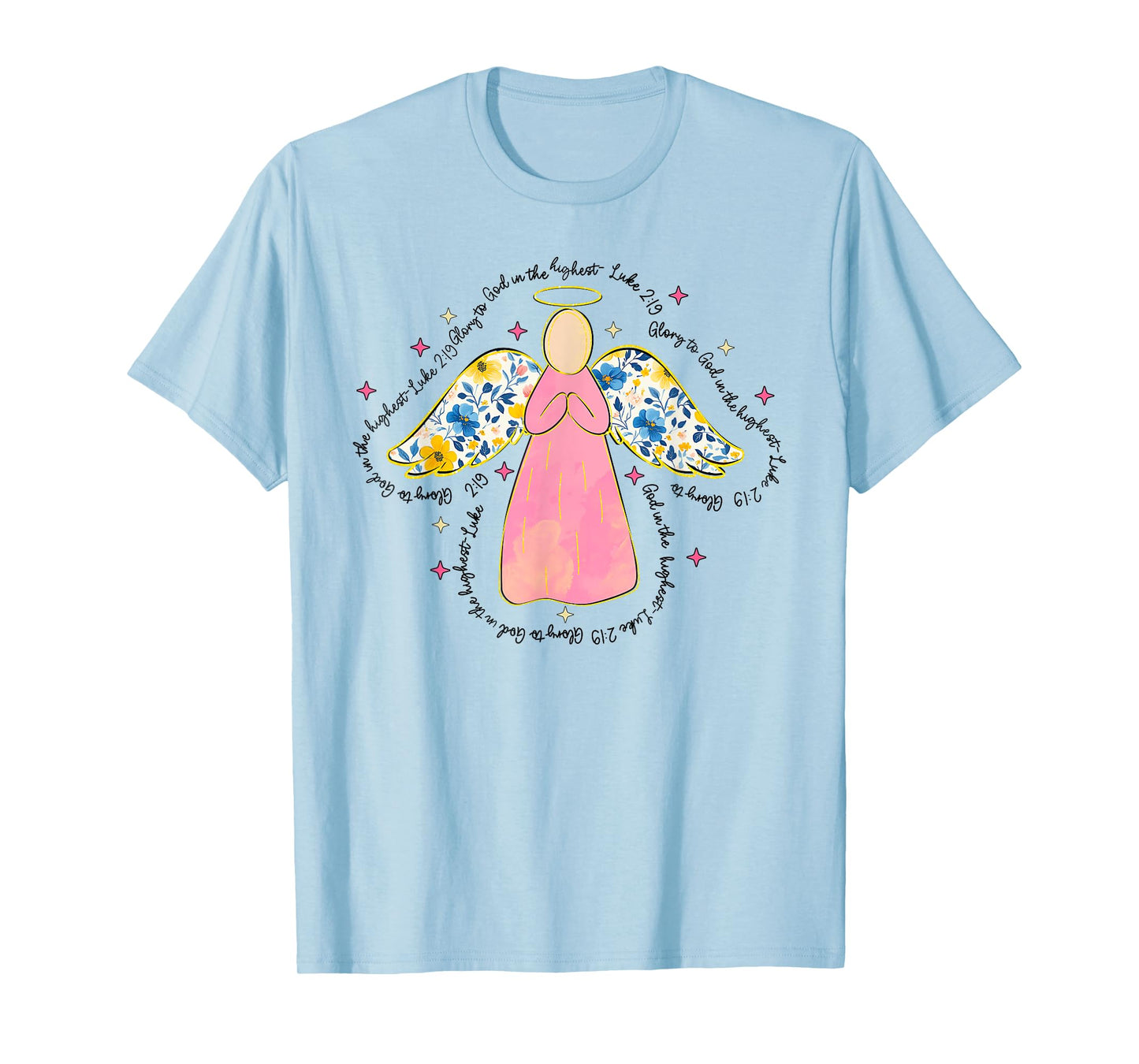 Silhouette Pink Floral Angel God, Beautiful Christmas Angel T-Shirt