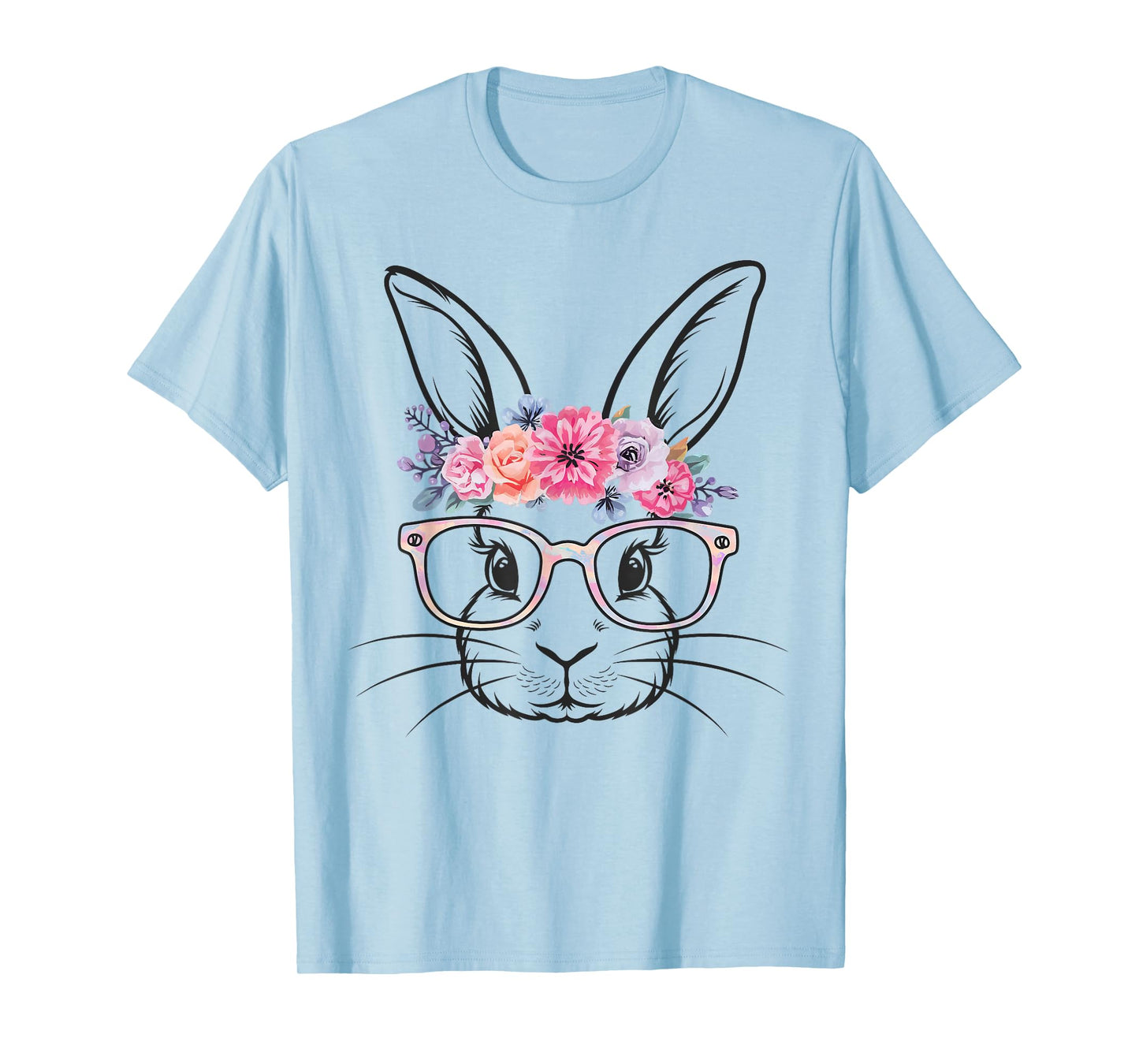 Cute Bunny Rabbit Face Tie Dye Glasses Girl Happy Easter Day T-Shirt