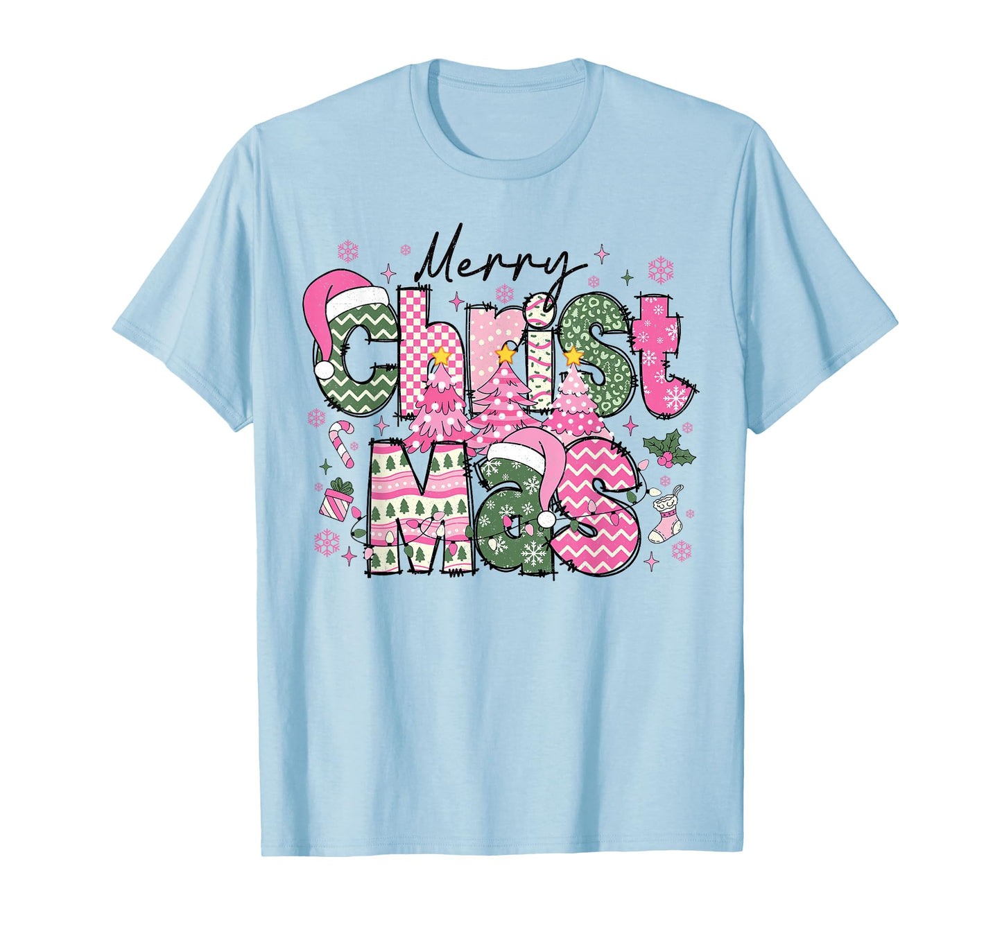 Merry Christ Mas Pink Christmas Religious Jesus Family Xmas T-Shirt
