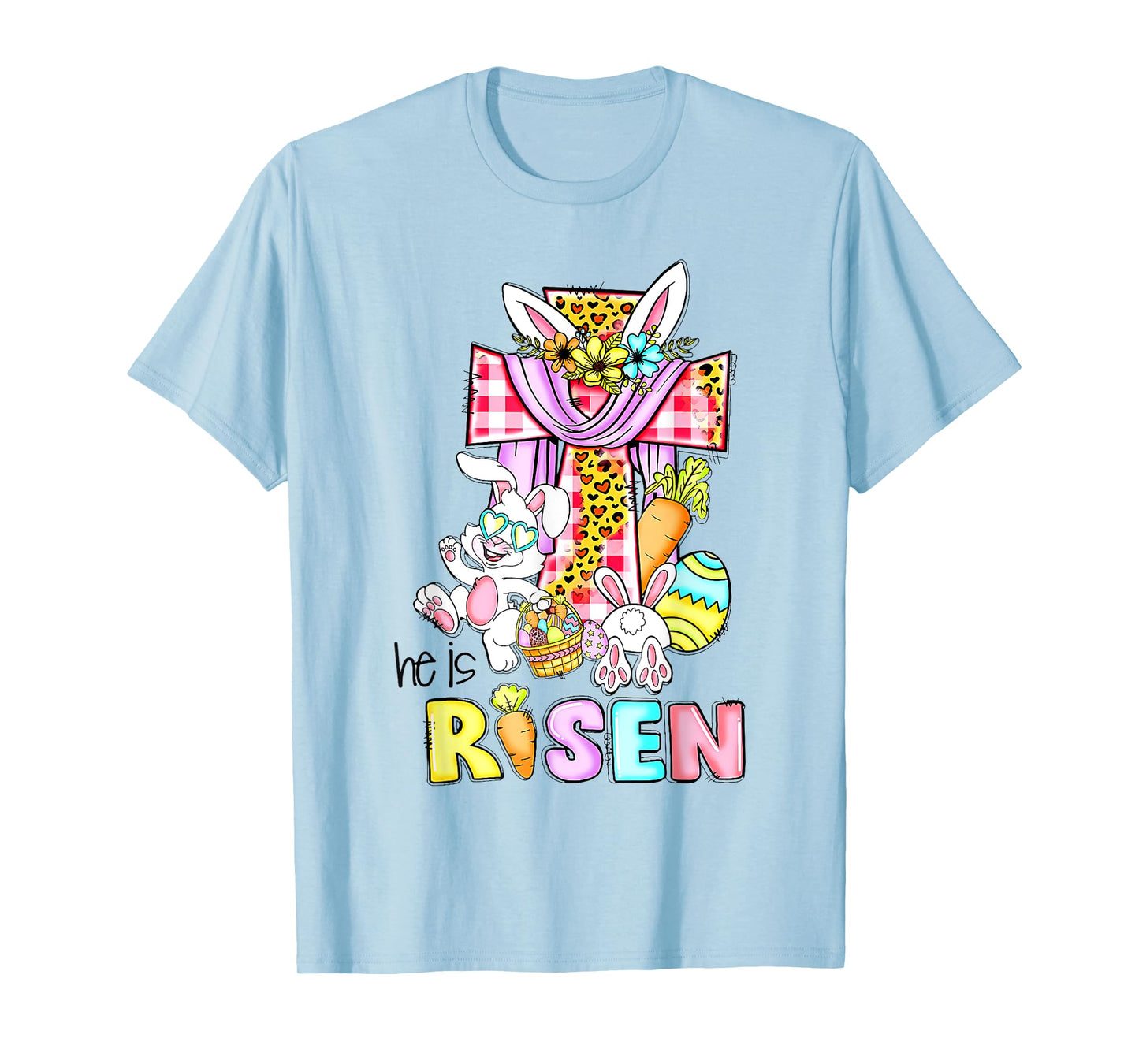 He Is Risen Floral Cross Vintage Happy Easter Day T-Shirt
