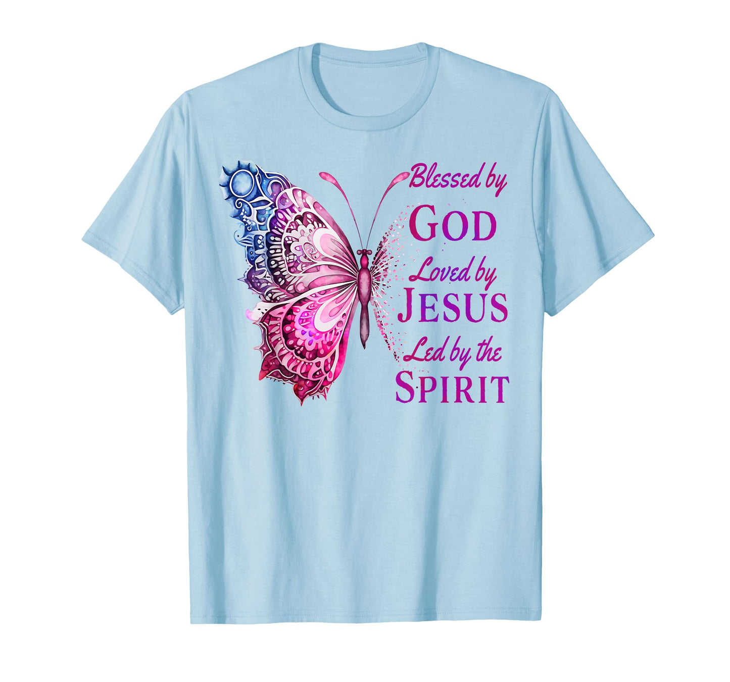 Blessed by God Loved by Jesus Pink Butterfly Christian T-Shirt