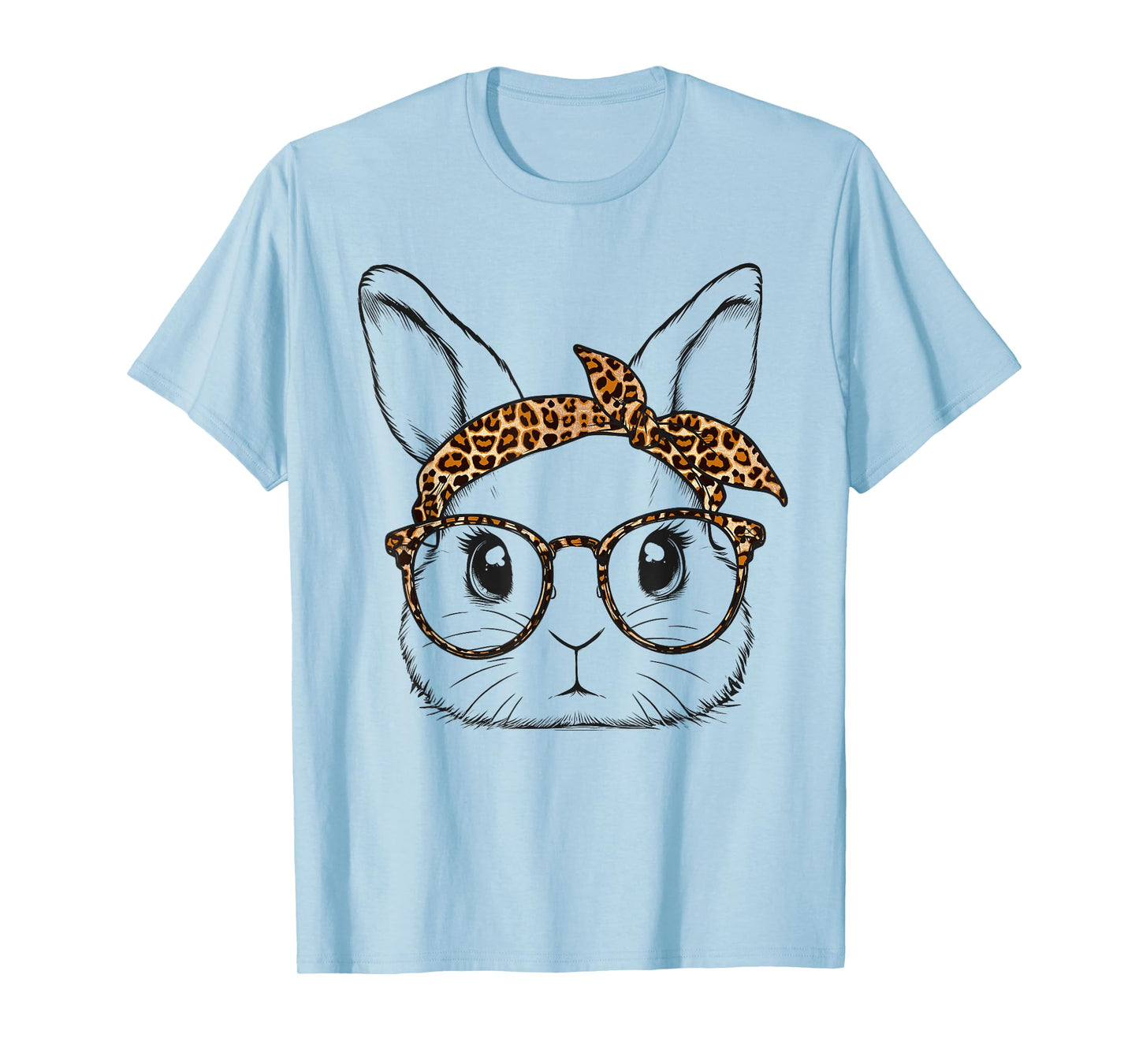 Cute Bunny Rabbit Face Leopard Glasses Girl Happy Easter Day T-Shirt