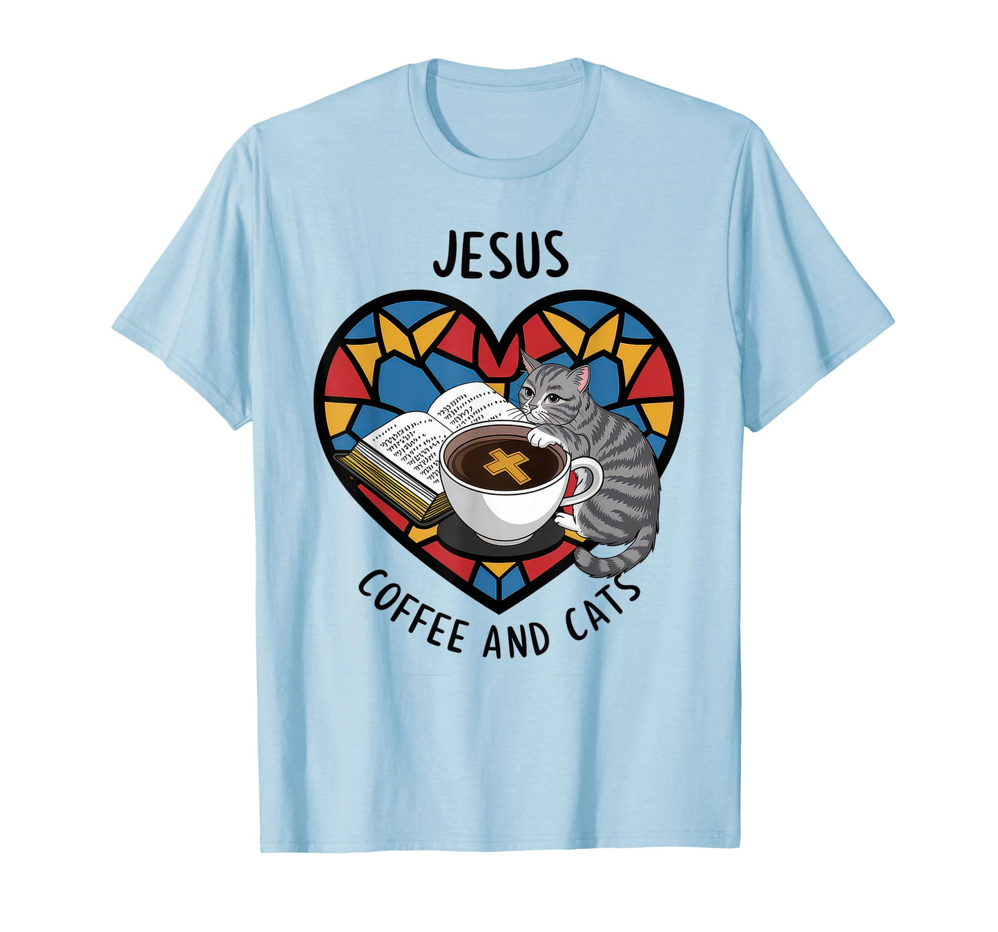 Jesus Coffee Cats Funny Cute Design Jesus Lovers Christian T-Shirt