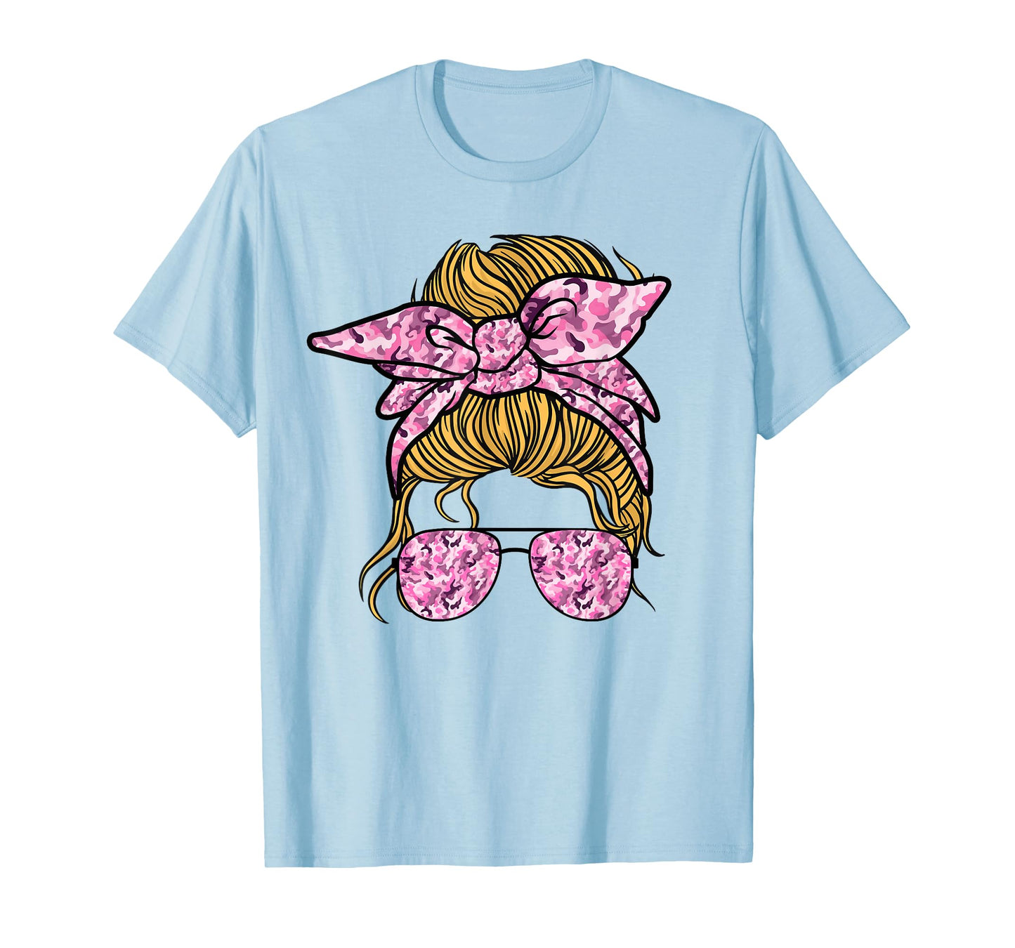 Pink Camouflage Camo Messy Bun Hunting For Women Kids Girls T-Shirt