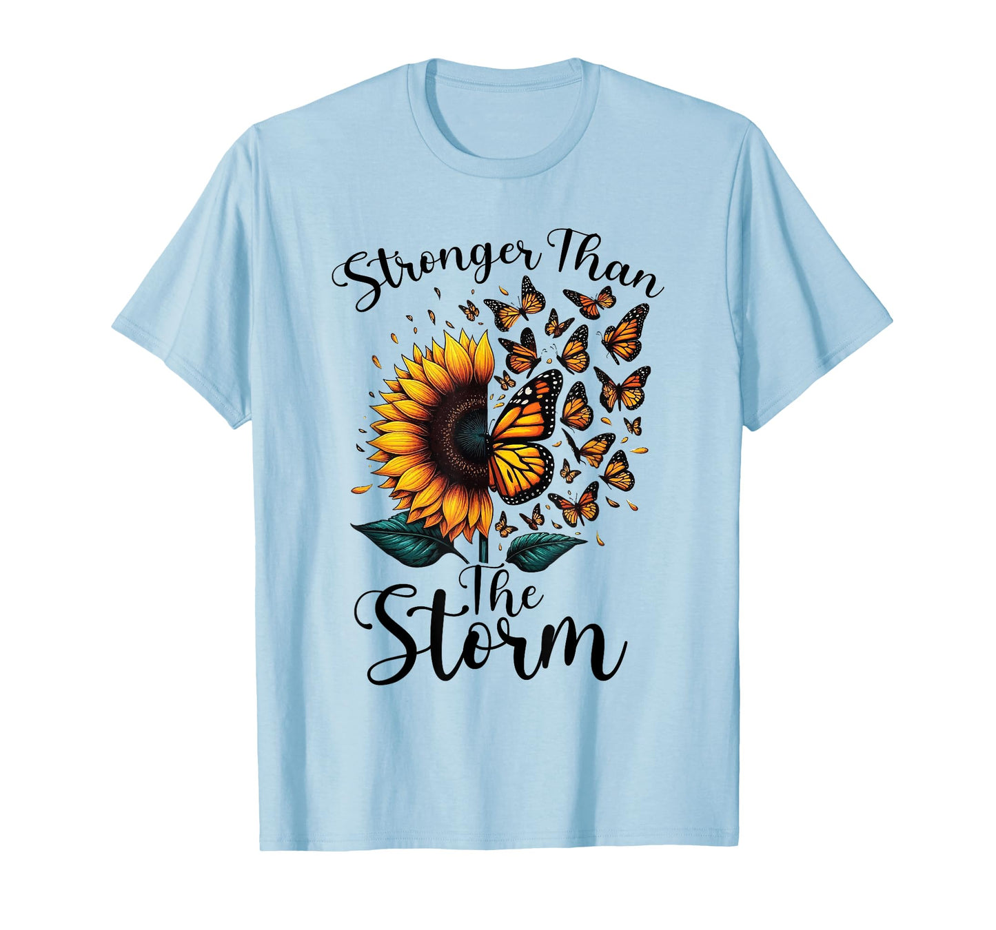Stronger, Than The Storm Sunflower Yellow Butterflies Flying T-Shirt