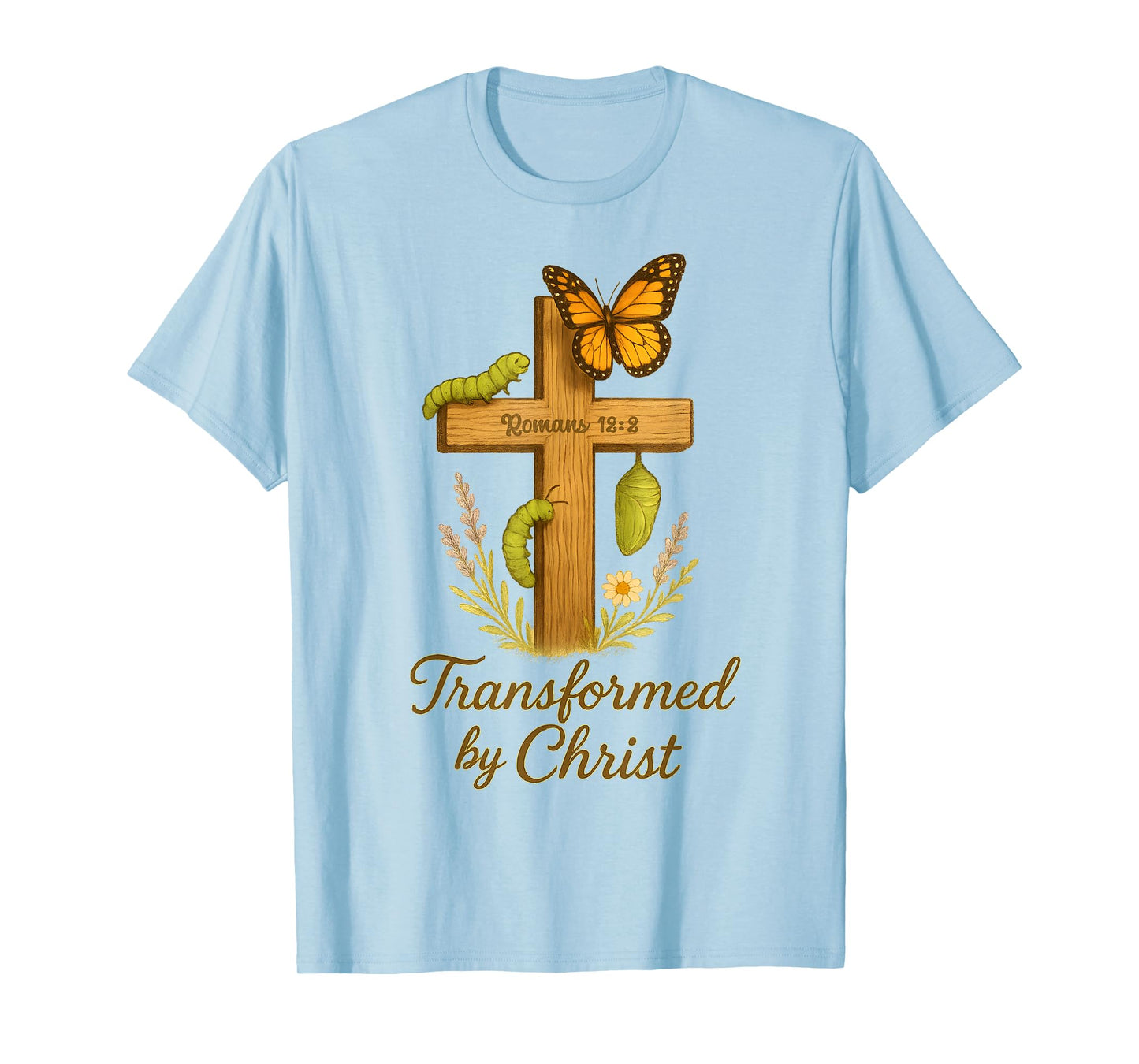 Christian Butterfly Cross Romans 12 2 Bible Verse Entomology T-Shirt