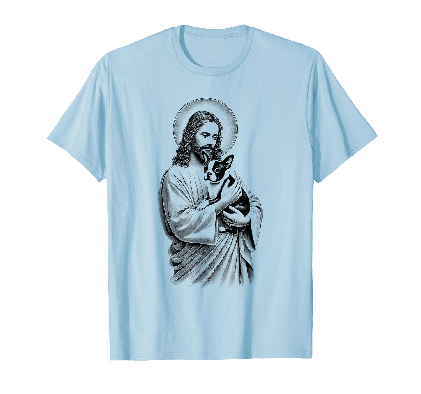 Jesus Hugging Boston Terrier Christian Faith Dog Lover T-Shirt