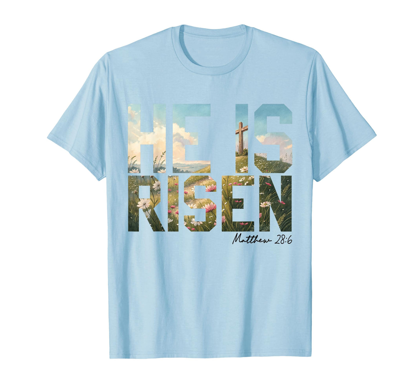 He Is Risen Wildflower Cross Jesus Christian Easter Faith T-Shirt