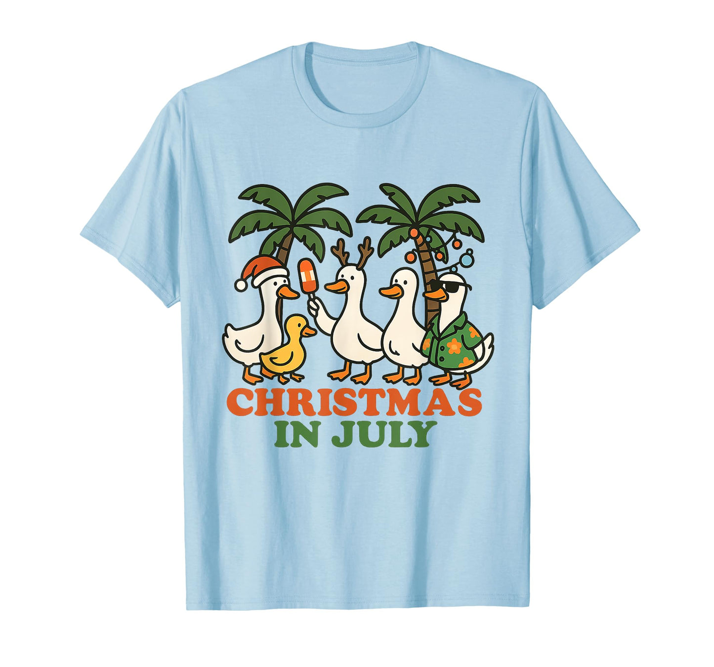 Christmas in July Funny Ducks Tropical Holiday Summer T-Shirt