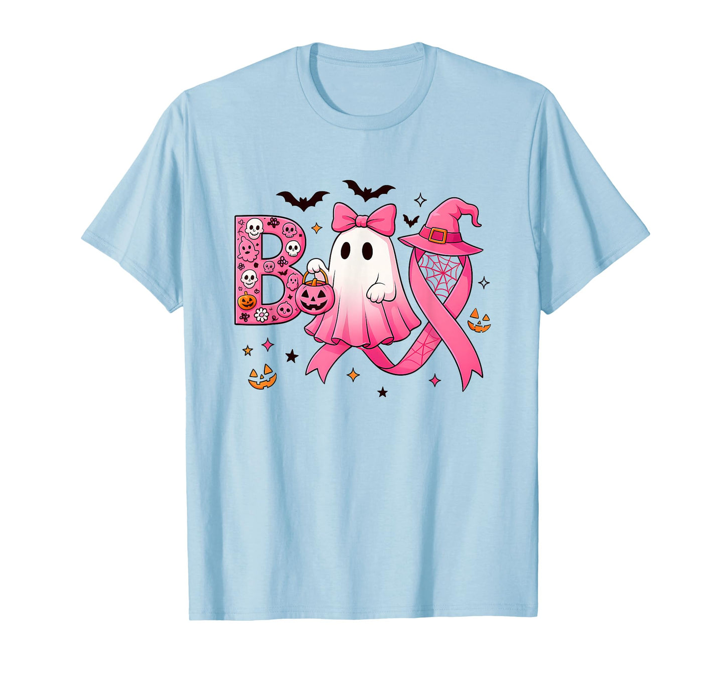 Cute Pink Ribbon Ghost Halloween, Breast Cancer Awareness T-Shirt