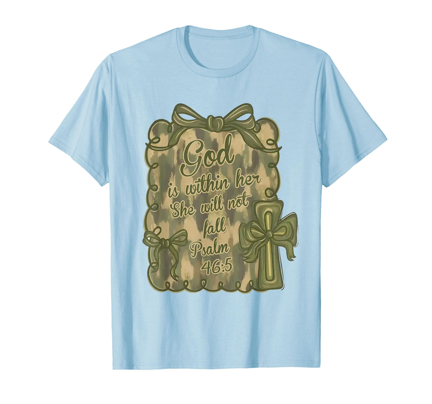 God is Within Her She Will Not Fail Bible Verse Camo Bow T-Shirt