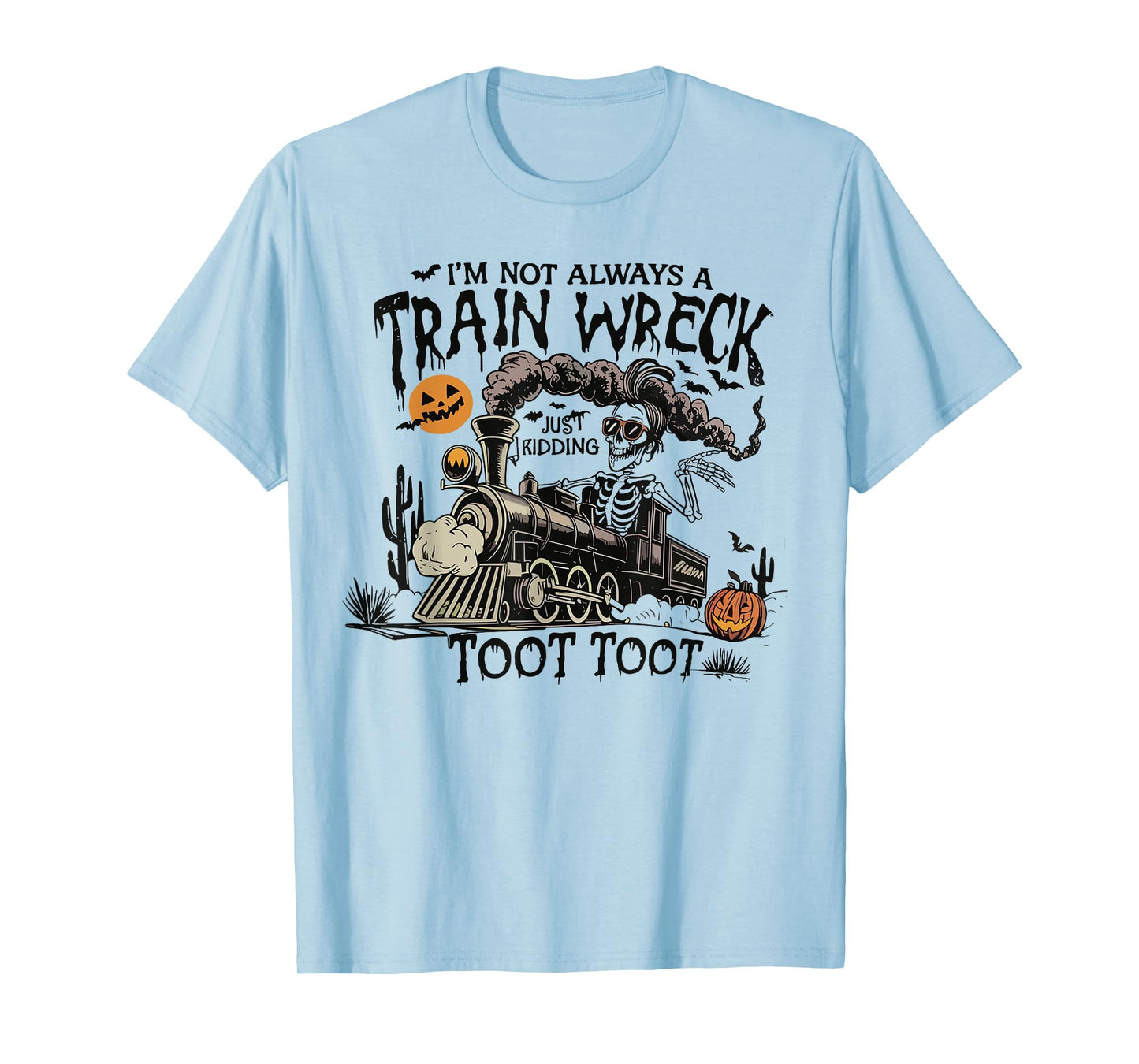 Funny Retro Skeleton Halloween I’m Not Always A Train Wreck T-Shirt