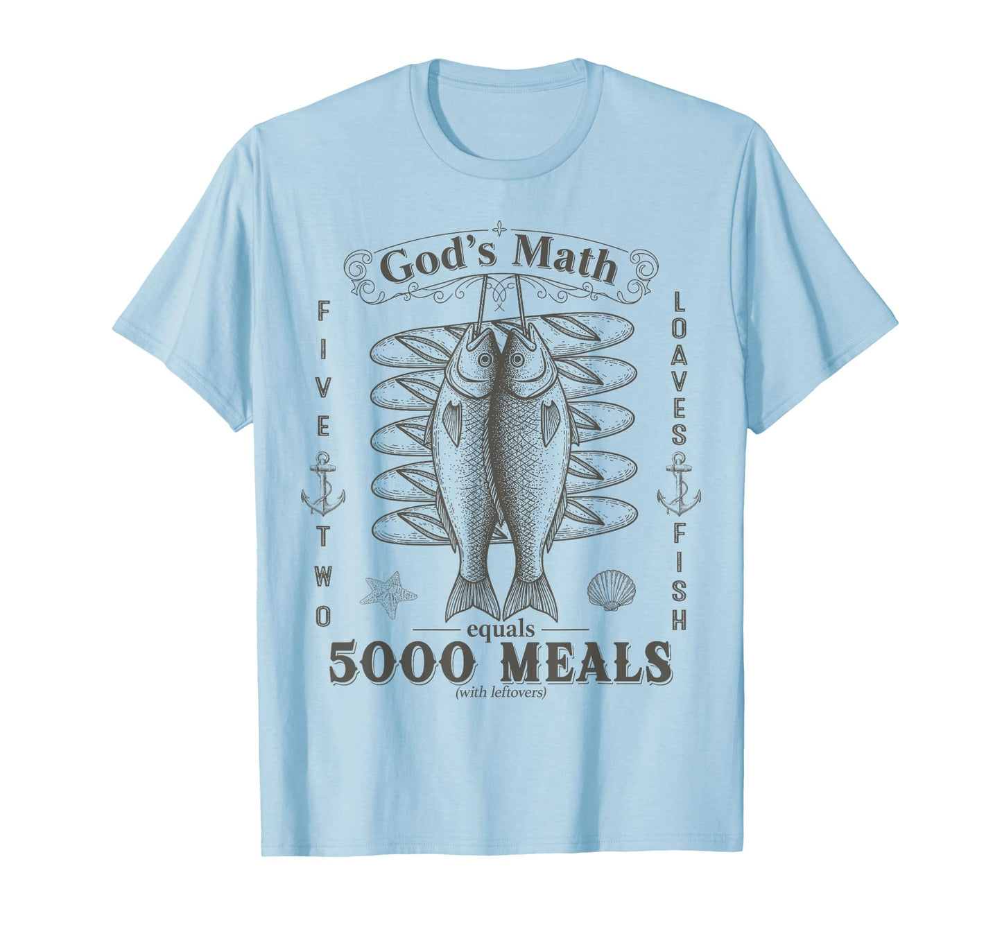 2 Fishes 5 Breads Jesus Feeds The 5000 Christian Bible Verse T-Shirt