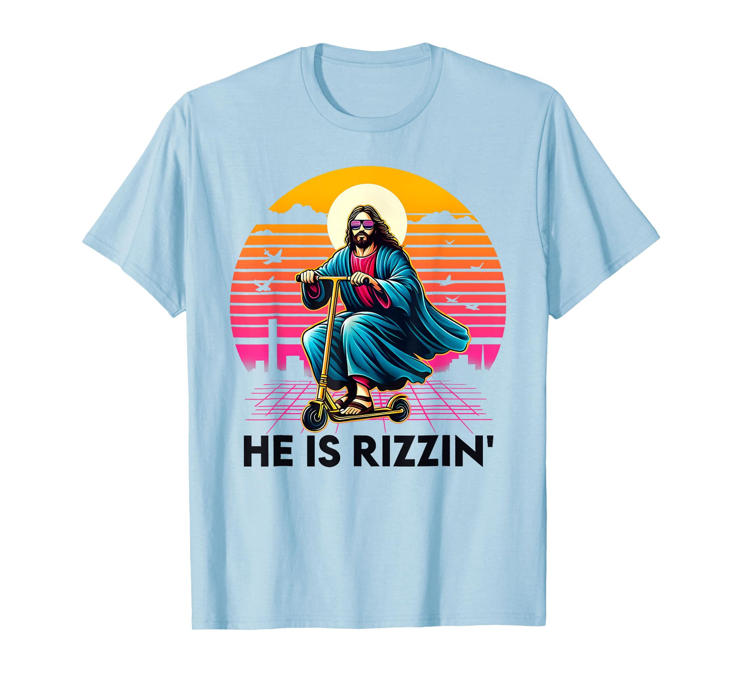 He Is Rizzin Jesus Riding Scooter Easter Christian Men Boy T-Shirt