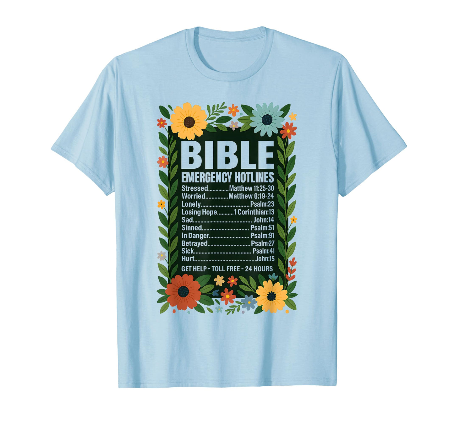 Bible Emergency Numbers Retro Flowers Jesus Hotline T-Shirt