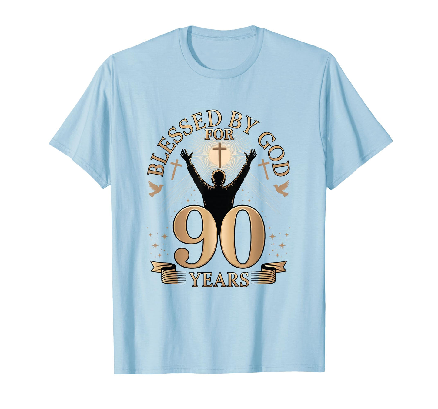 Blessed by God for 90 Years Religious Themed 90th Birthday T-Shirt