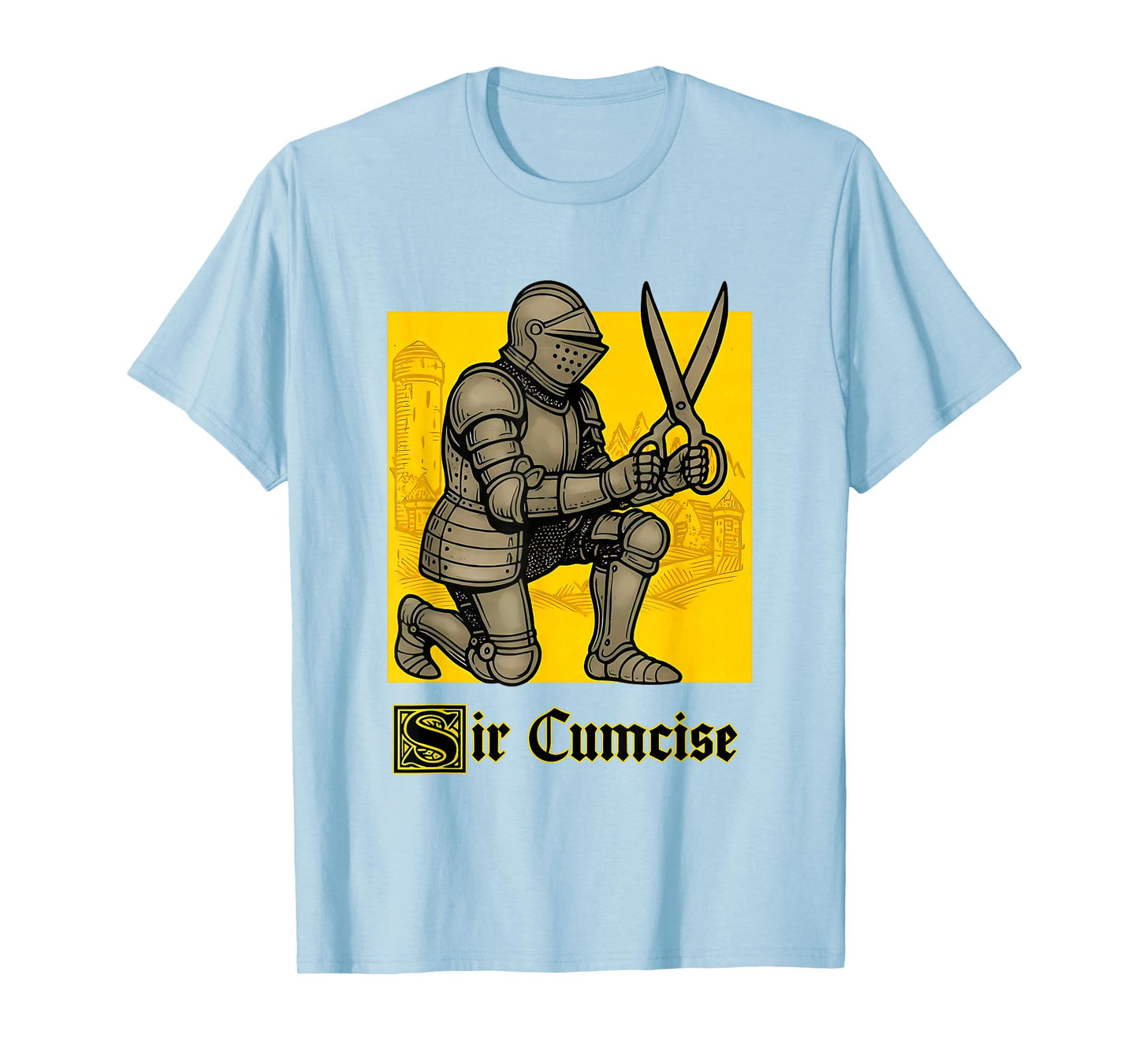 Sir Cumcise Knight Holding Scissors Funny Medieval T-Shirt