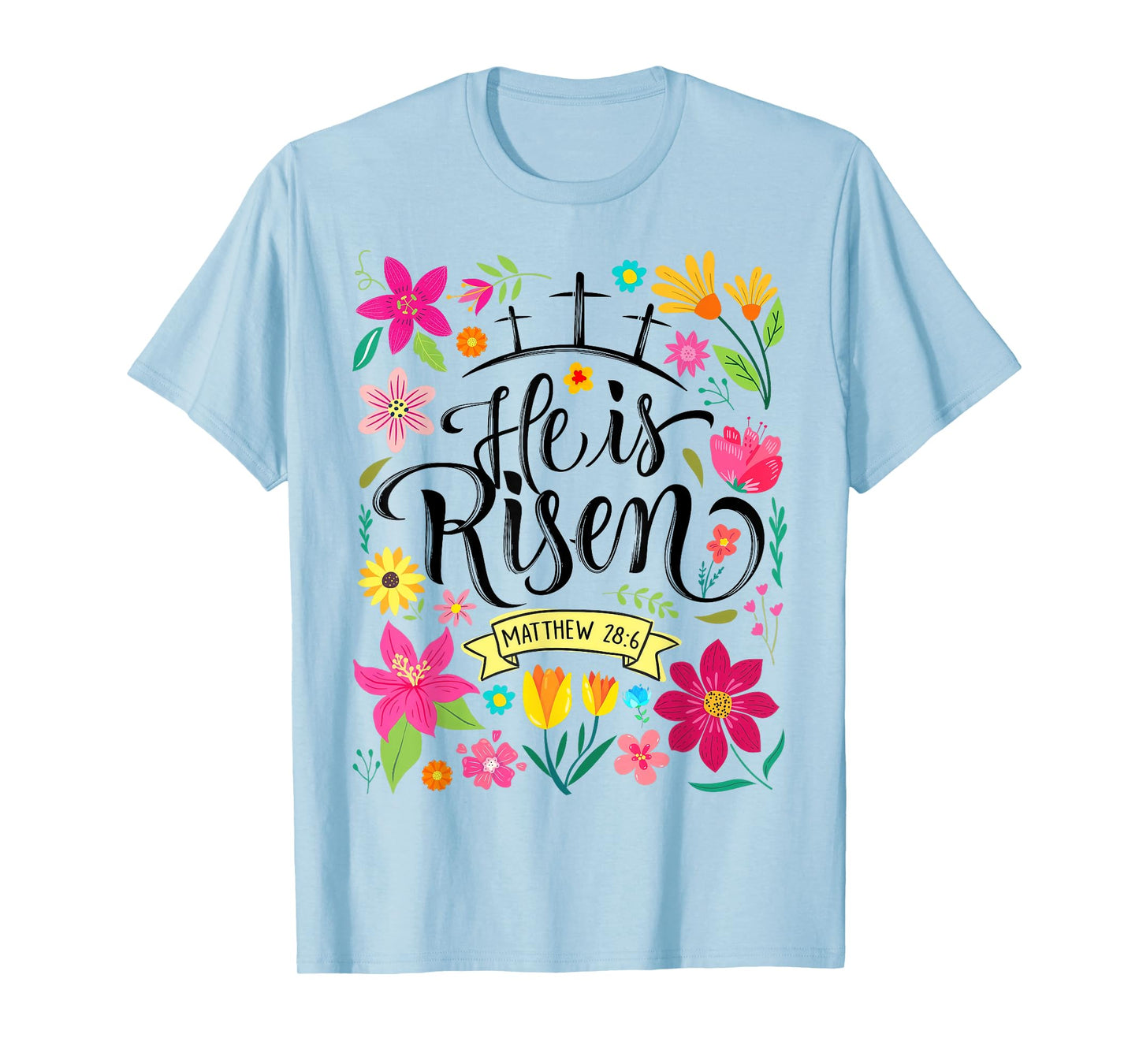 He Is Risen Mattew 28:6 Boho Floral Christian Easter T-Shirt