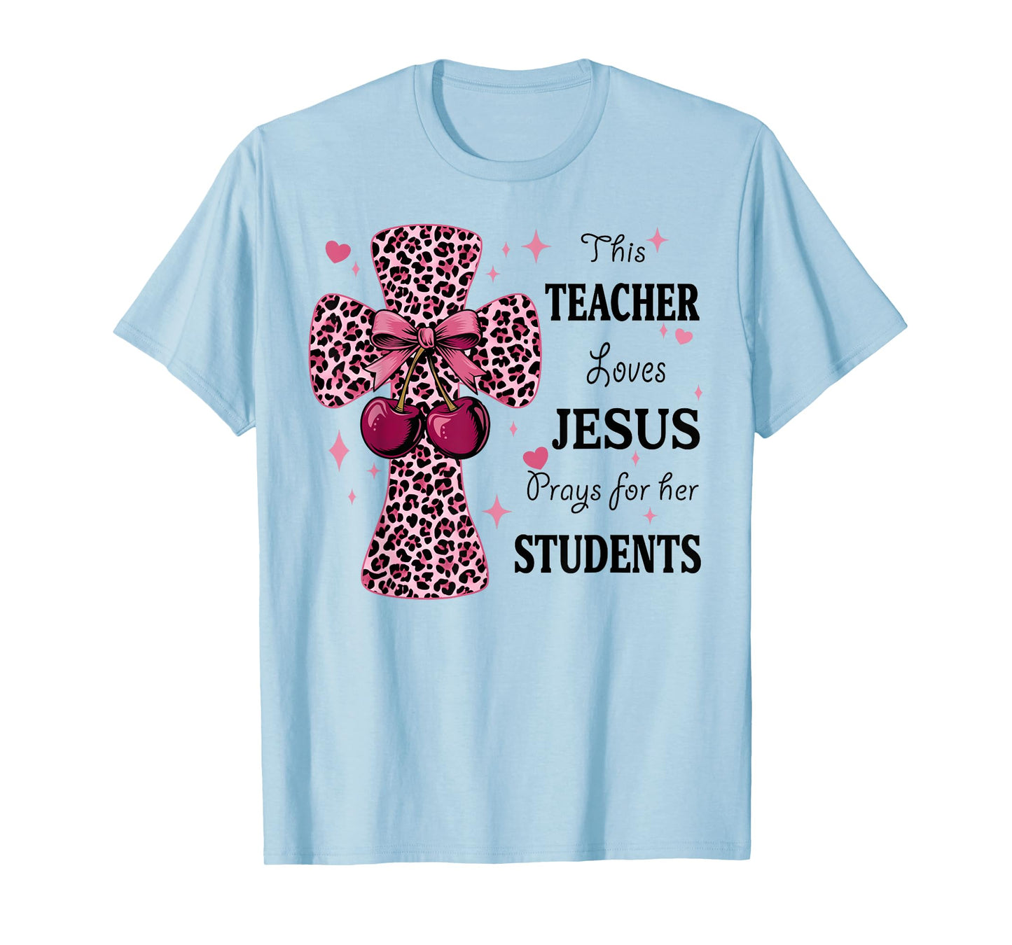 Leopard Cross and Cherry Design for Christian Teachers T-Shirt