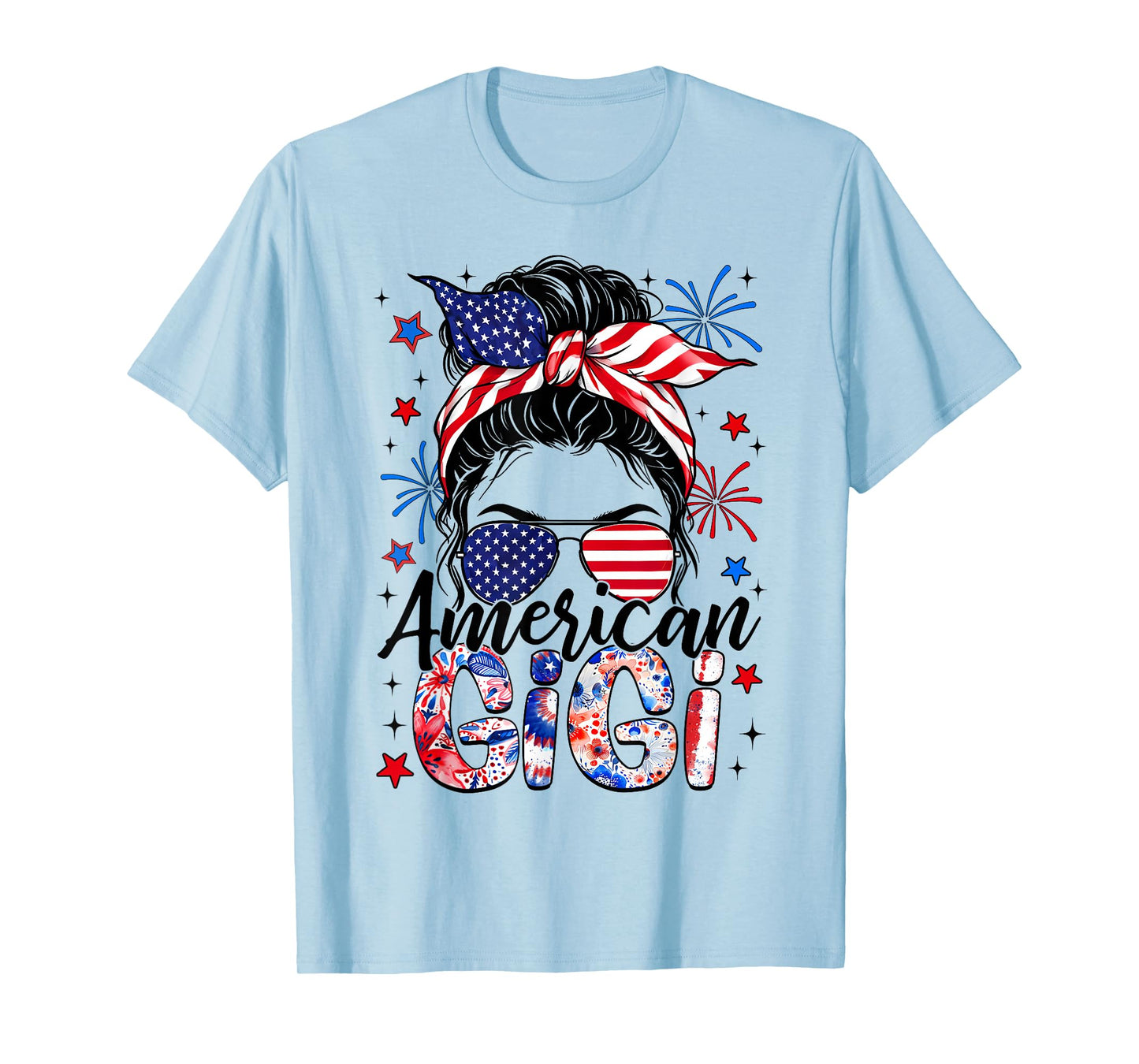 Gigi 4th Of July American Flag Patriotic Messy Bun T-Shirt