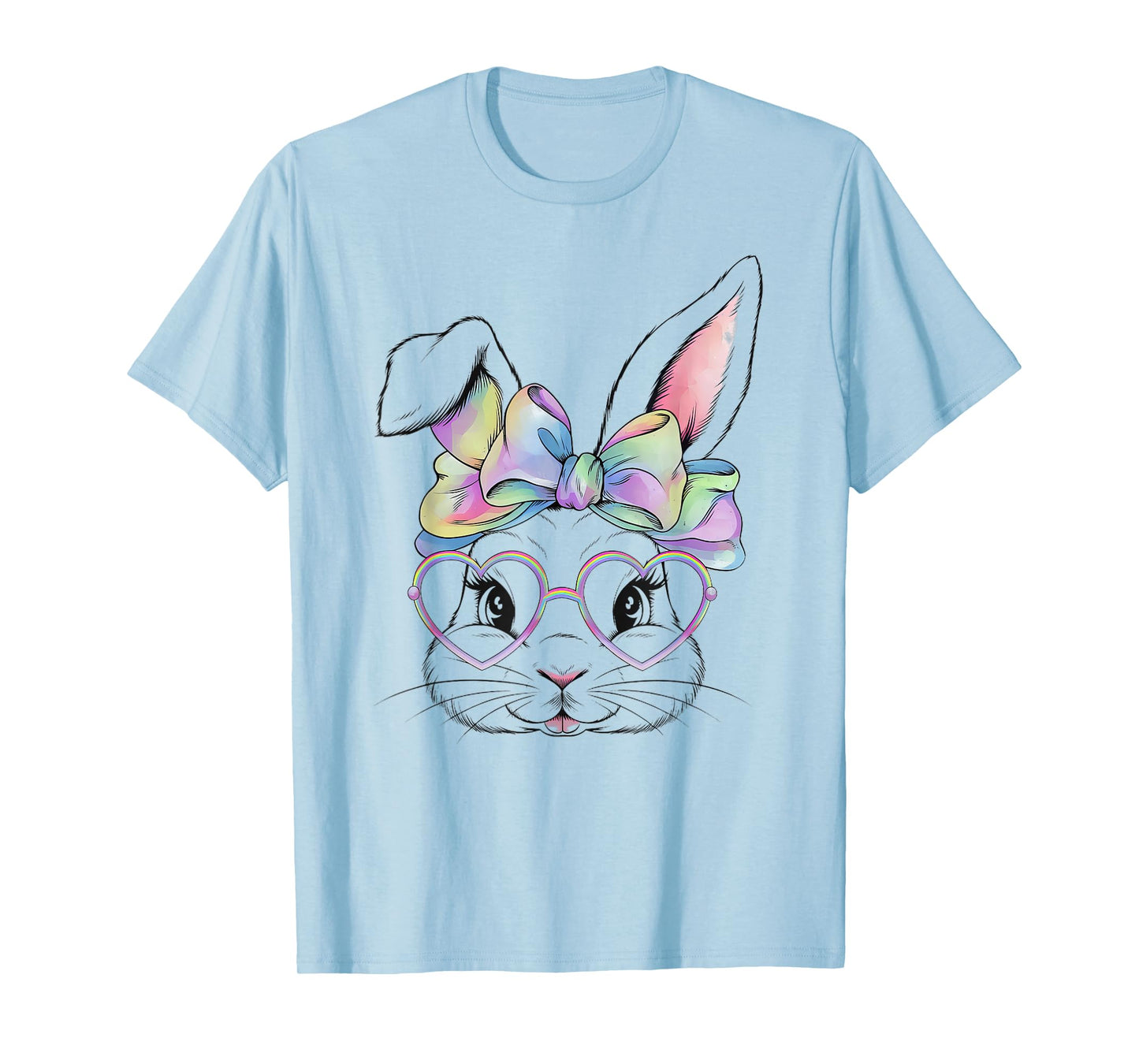 Cute Bunny Rabbit Face Tie Dye Glasses Girl Happy Easter Day T-Shirt