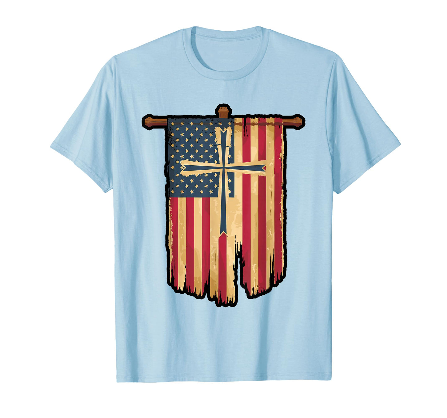 Distressed American Flag Cross Faith Design T-Shirt