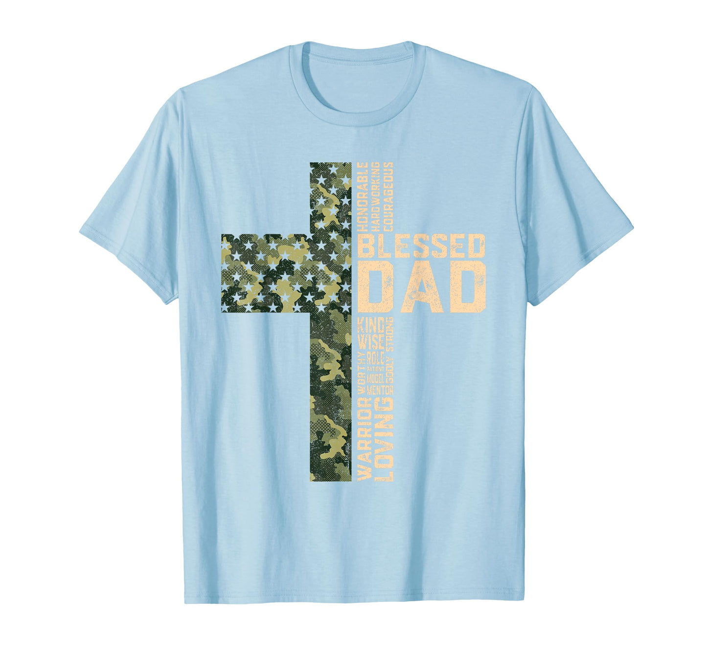 Christian Blessed Dad Camo Flag Cross Religious Father's Day T-Shirt