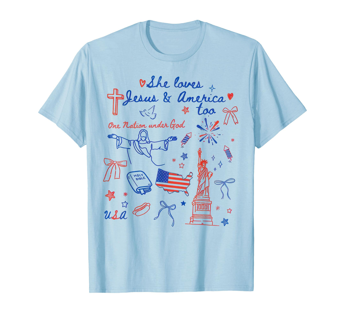 She Loves Jesus And America Too Christian Retro 4th of July T-Shirt