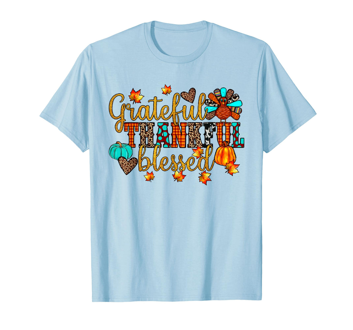 Thankful Grateful Blessed Christian Religious Thanksgiving T-Shirt