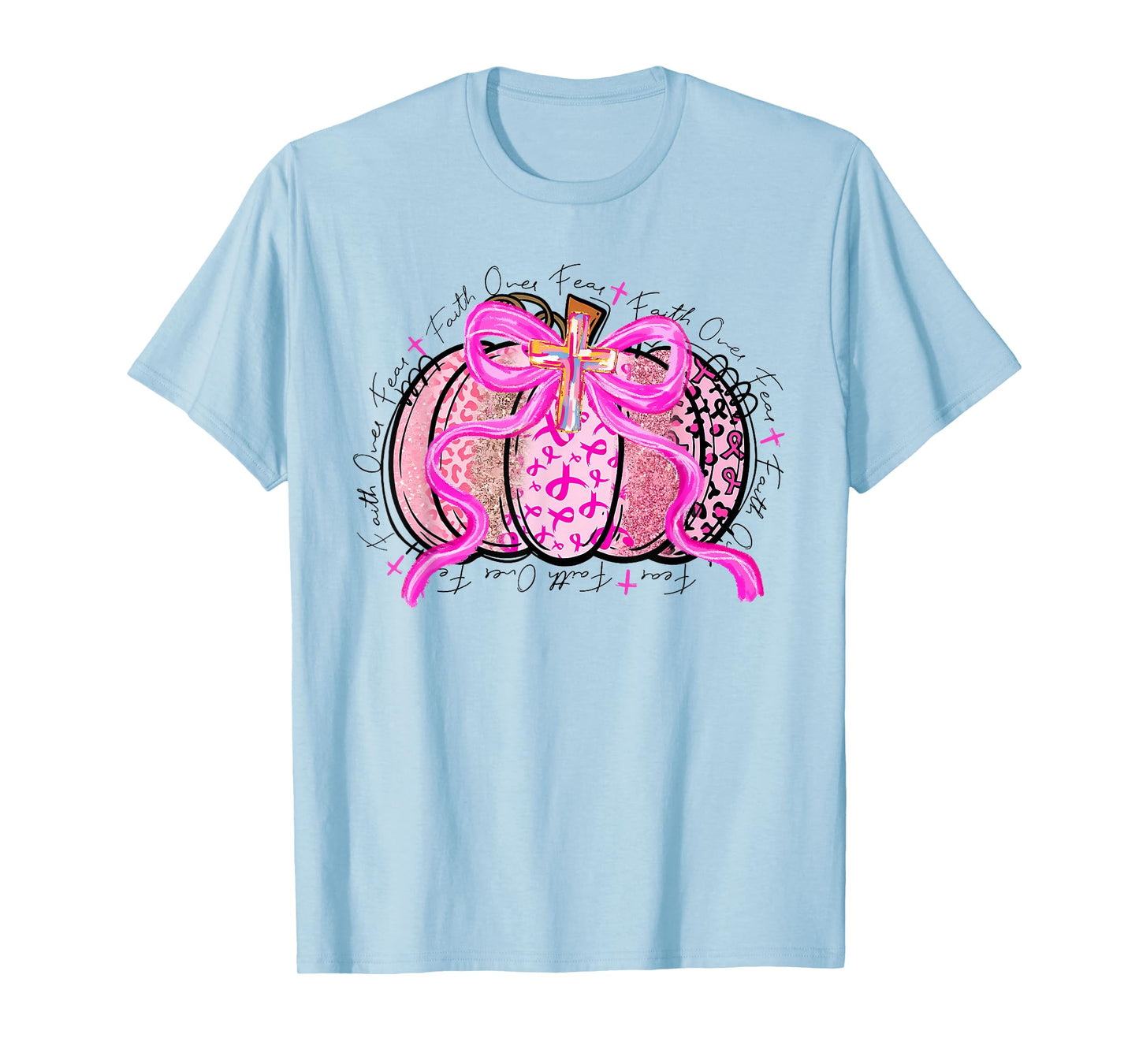 Faith Over Fear Preppy Pumpkin Christian Breast Cancer Fall T-Shirt