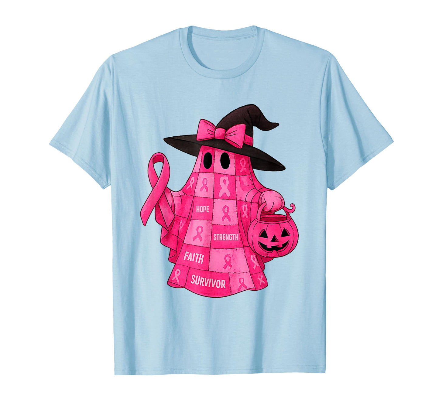 Breast Cancer Awareness Ghost Pink Ribbon Patchwork Ghost T-Shirt