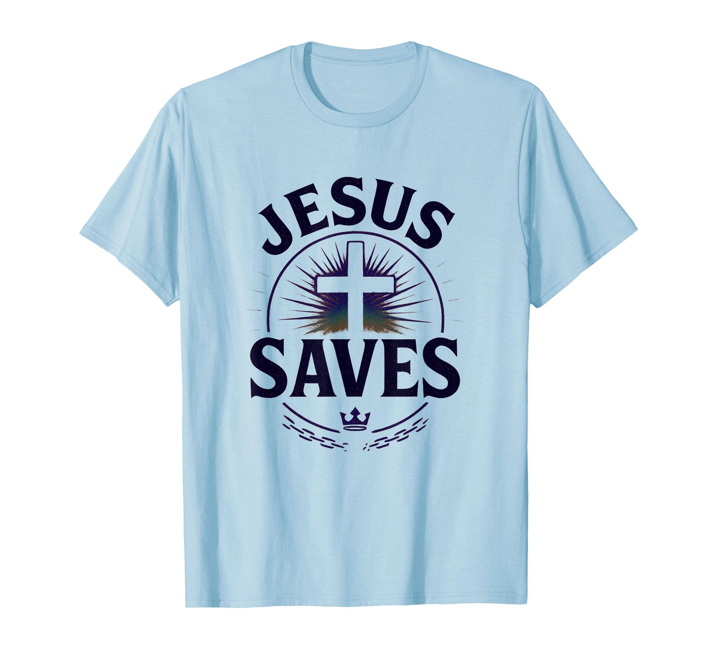 Jesus Saves Cross Chain Broken Crown Distressed Look T-Shirt