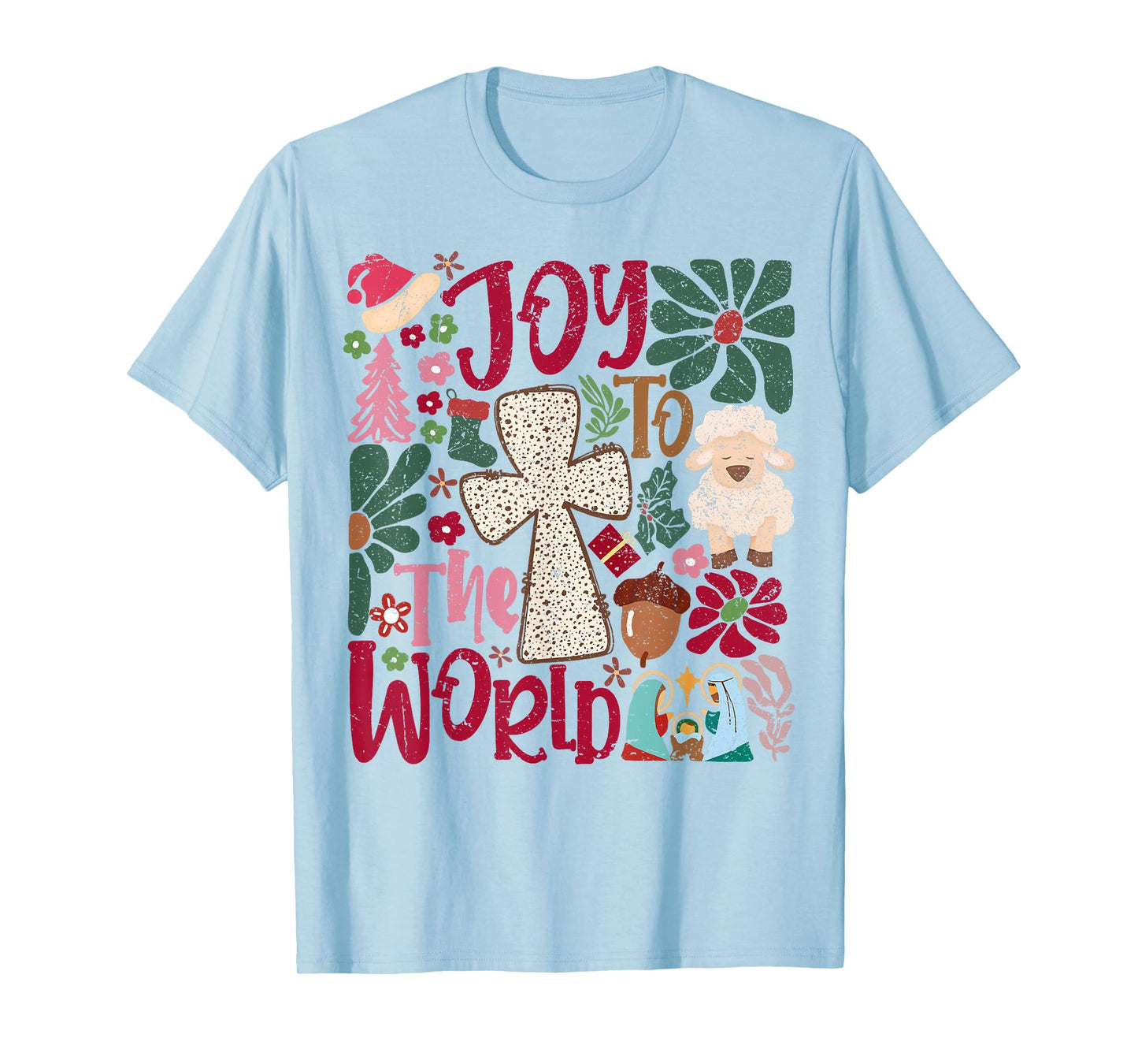 Joy to the World Christmas Nativity Scene Boho Flower T-Shirt