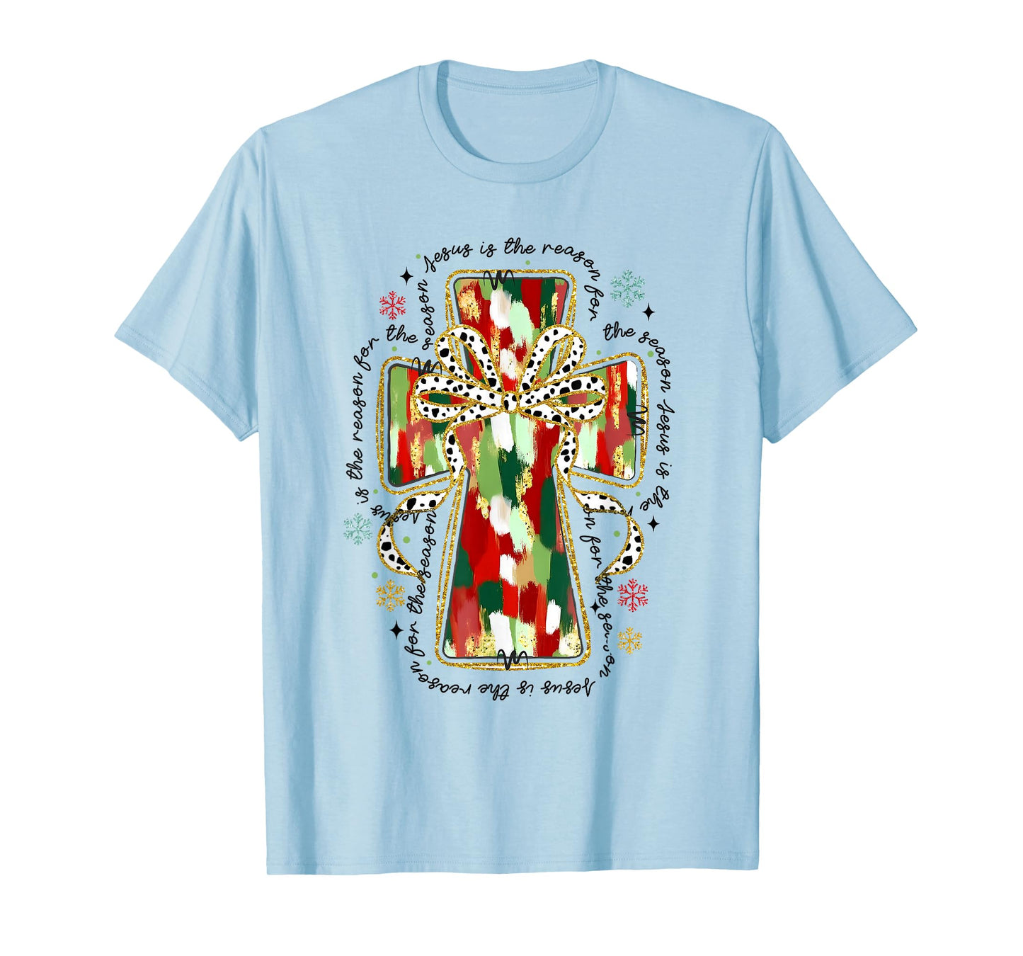 Christmas Jesus is the Reason Christian Cross Coquette Bow T-Shirt