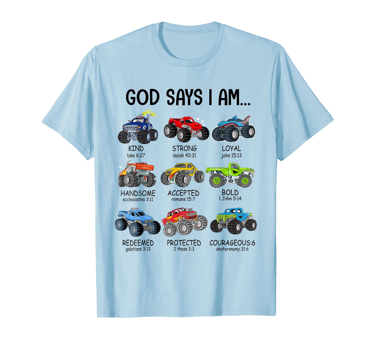 God Says I Am Funny Monster Truck Christian Bible Kids Boys T-Shirt
