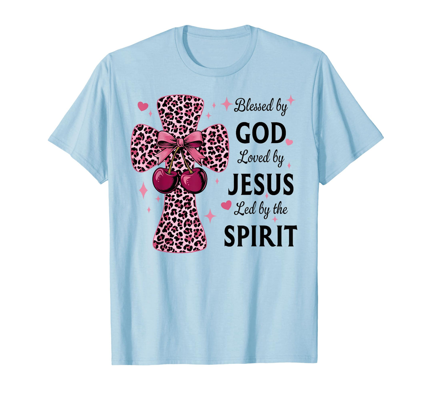 Blessed by God Loved by Jesus Coquette Leopard Cross T-Shirt