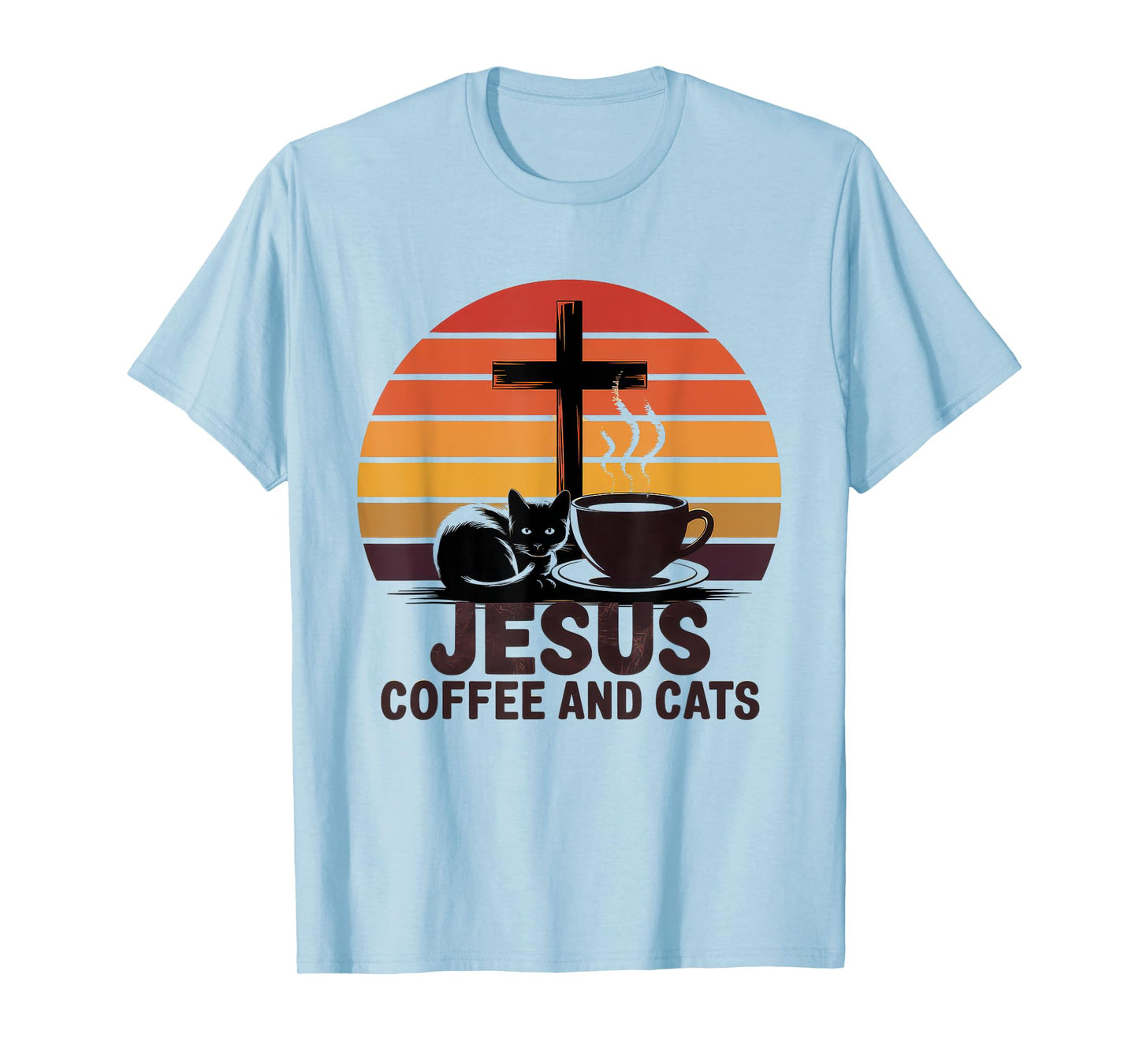 Jesus Coffee Cats Funny Cute Design Jesus Lovers Christian T-Shirt