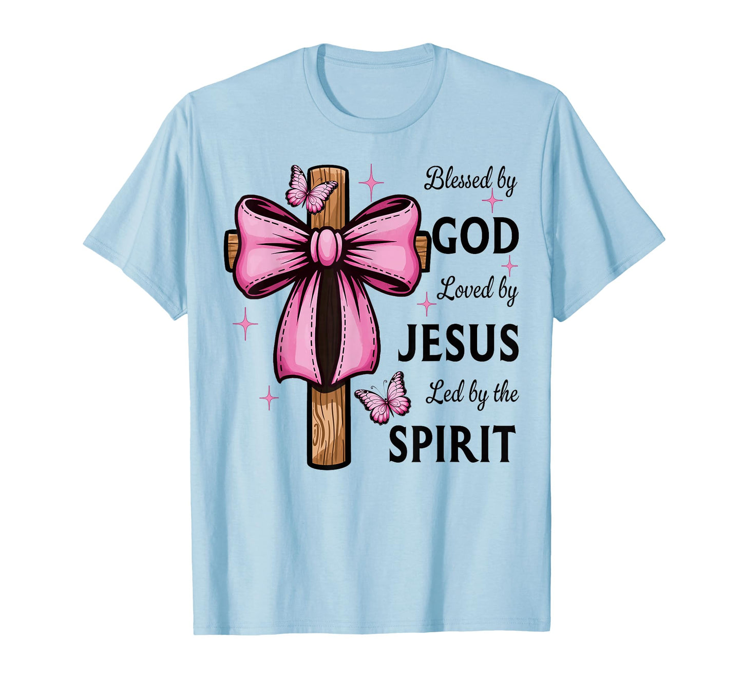 Blessed by God Loved by Jesus Pink Coquette Bow And Cross T-Shirt