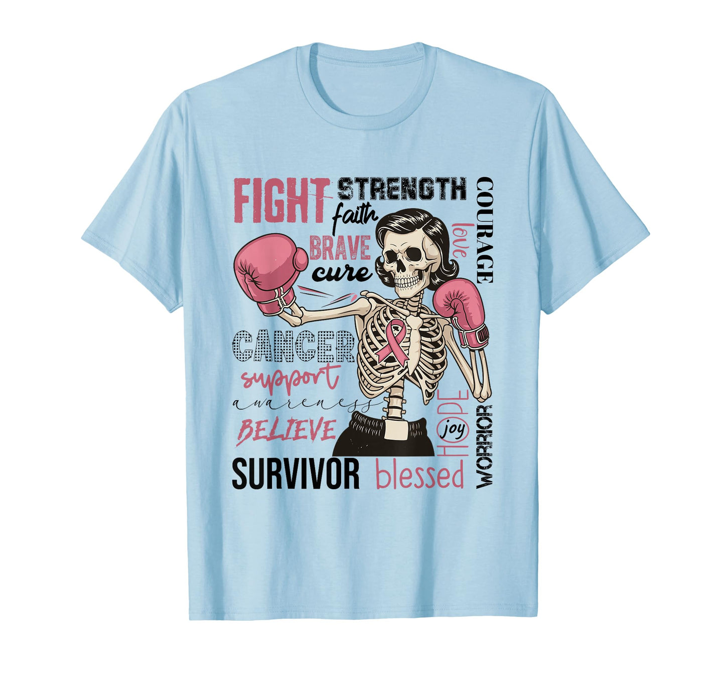 Breast Cancer Awareness Skeleton Fighter Boxing Support Girl T-Shirt