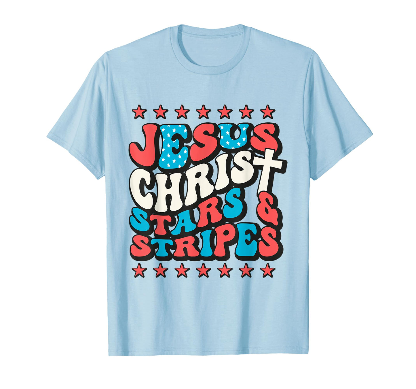Jesus Christ Stars & Stripes Retro 4th of July Christian USA T-Shirt for Women Kids Men
