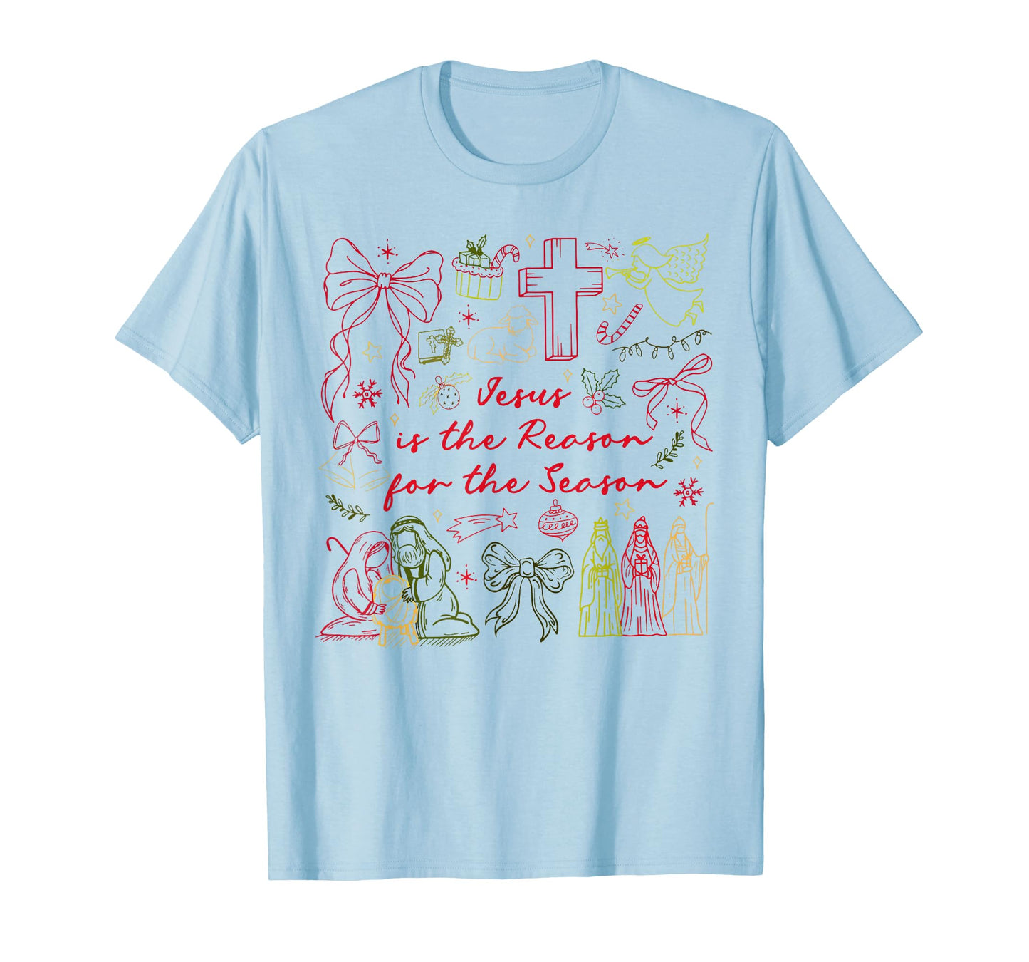 Jesus is The Reason Christian Cross Coquette Bow Christmas T-Shirt