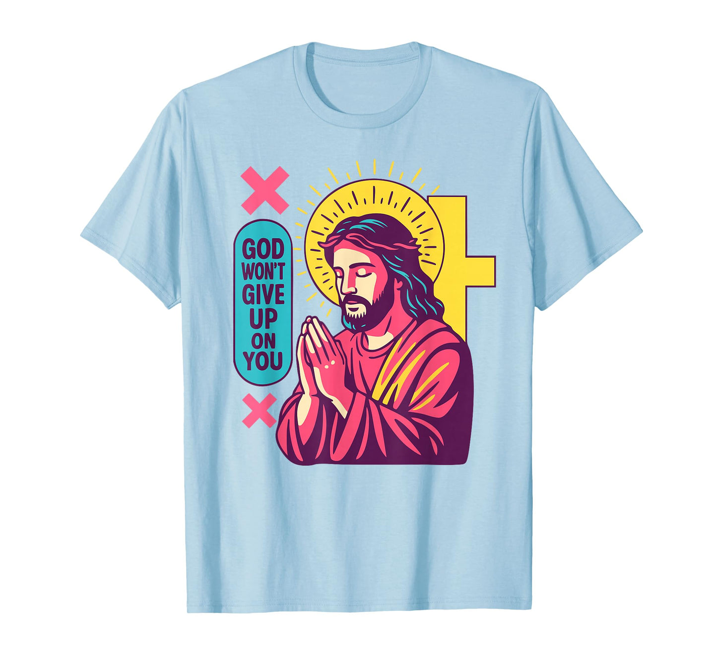 Jesus Anime Christian Manga Retro Faithwave Prayer Pink Art T-Shirt