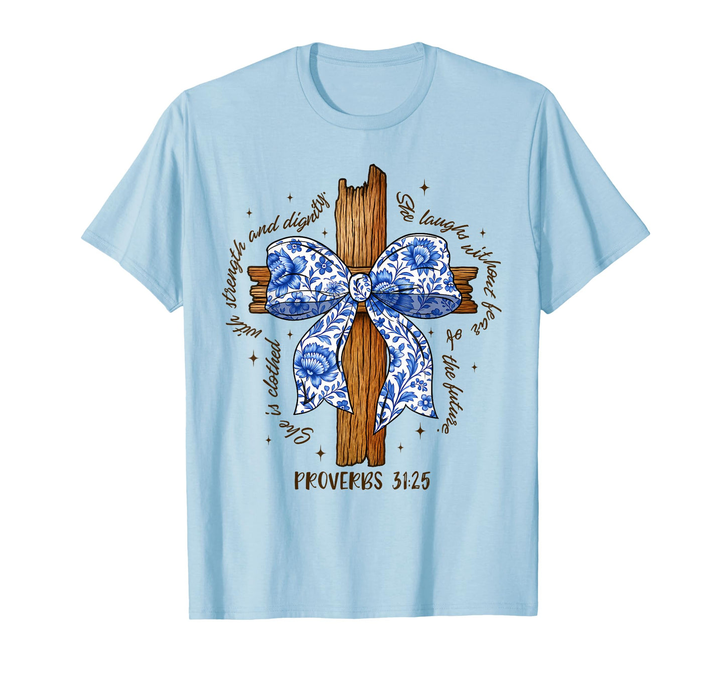 Christian Bible Blue Toile She Is Clothed With Strength T-Shirt