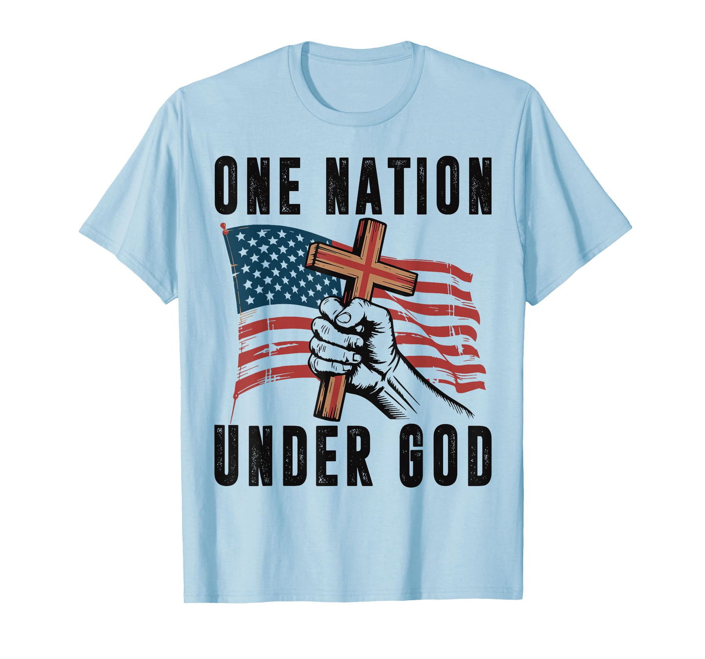 One Nation Under God Christian Patriotic Cross American Flag T-Shirt