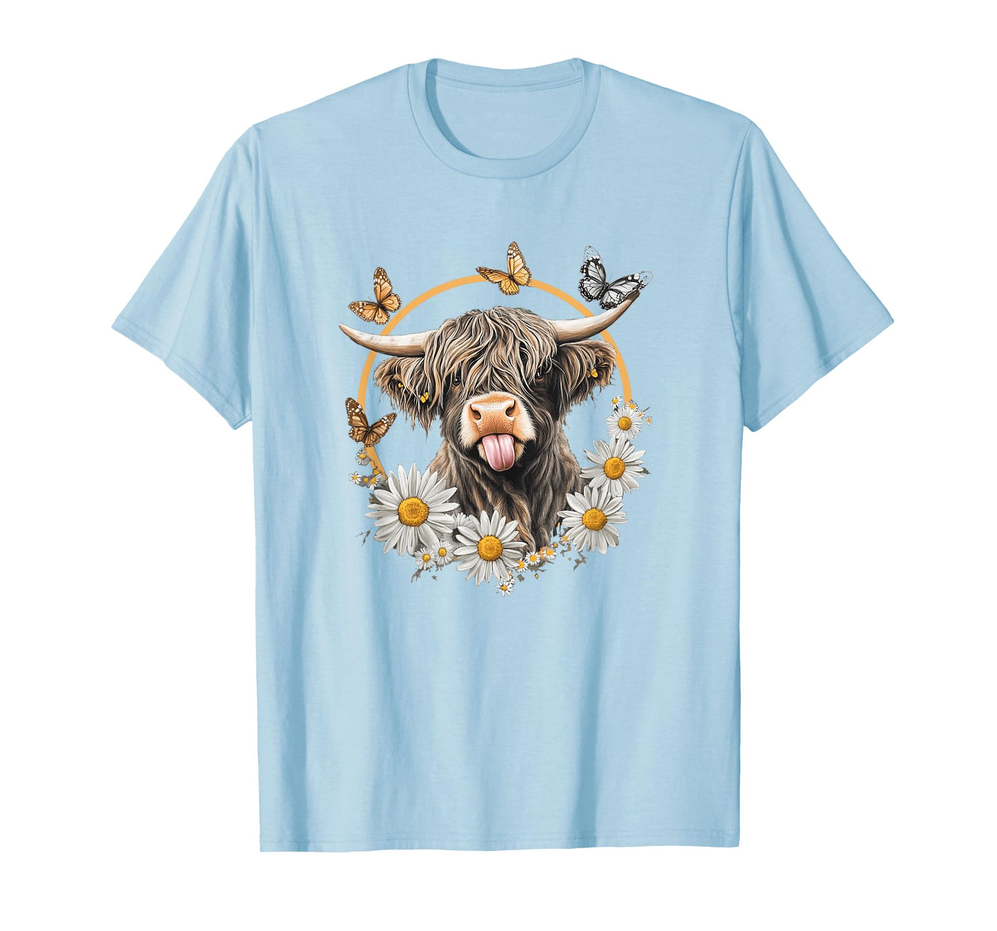 Highland Cow With Sunflower Daisies Butterflies Farm Western T-Shirt
