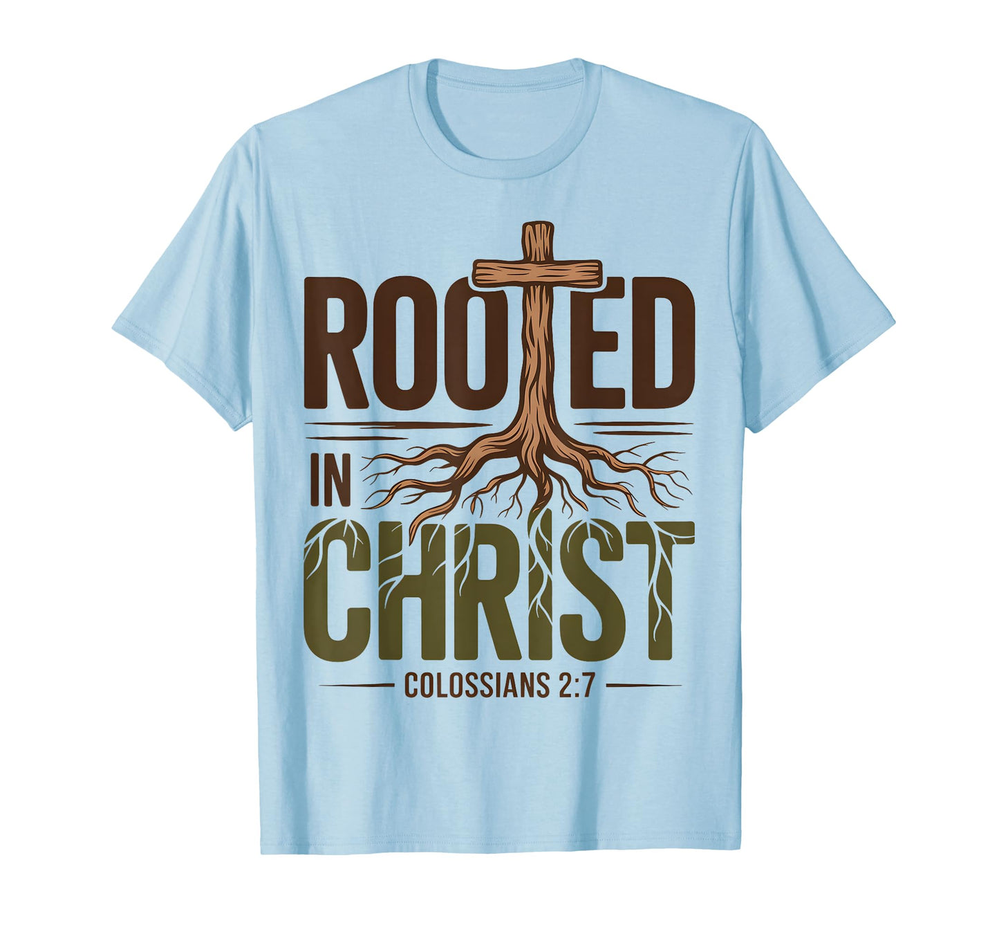 Rooted In Christ Jesus God Religious Cross Christian Faith T-Shirt