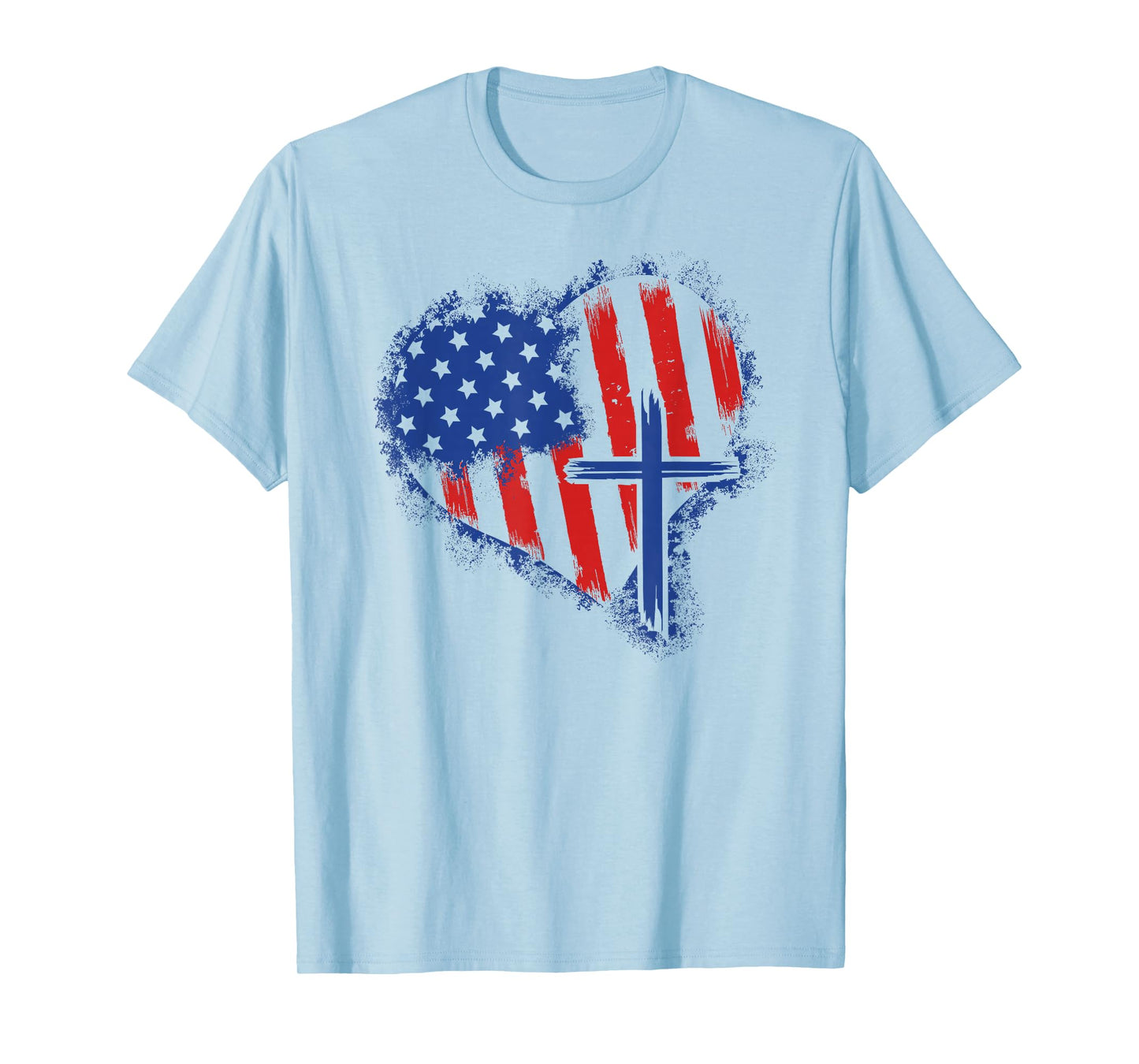 American Flag Heart Christian Cross Religious 4th of July T-Shirt