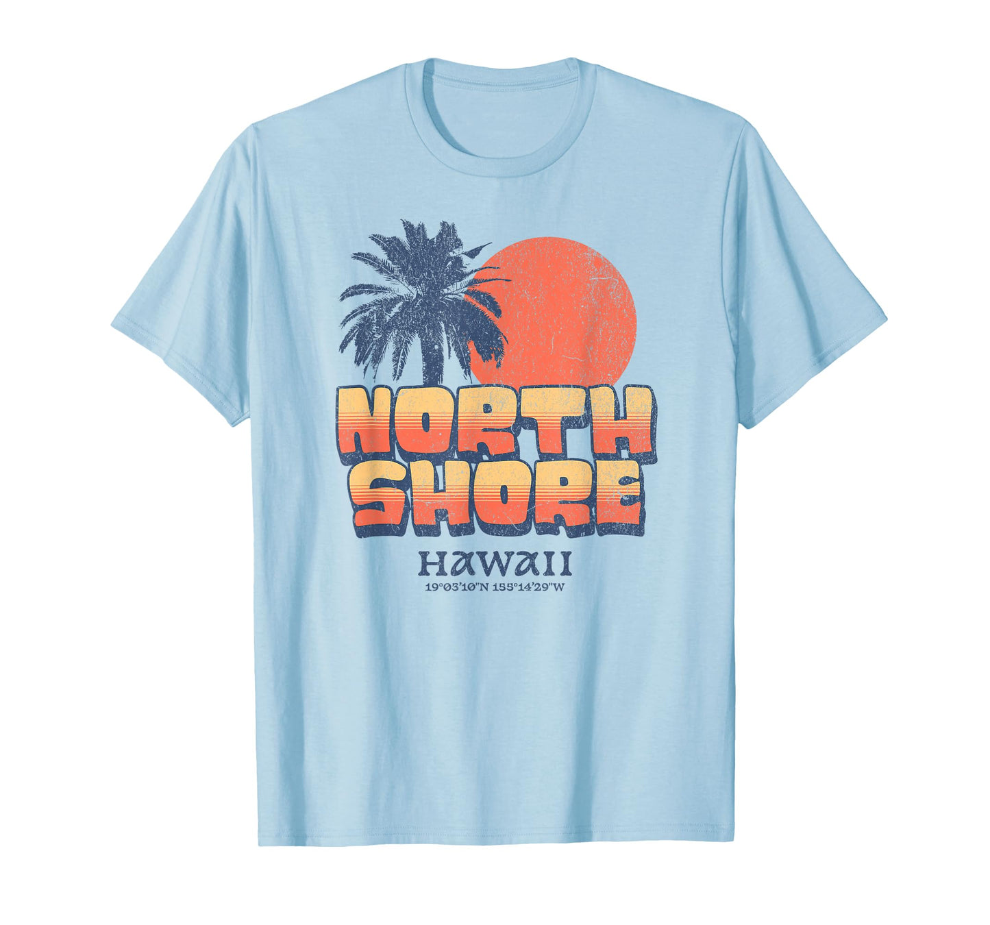 North Shore Hawaii Retro Sunset Palm Tree Hawaiian Beach T-Shirt