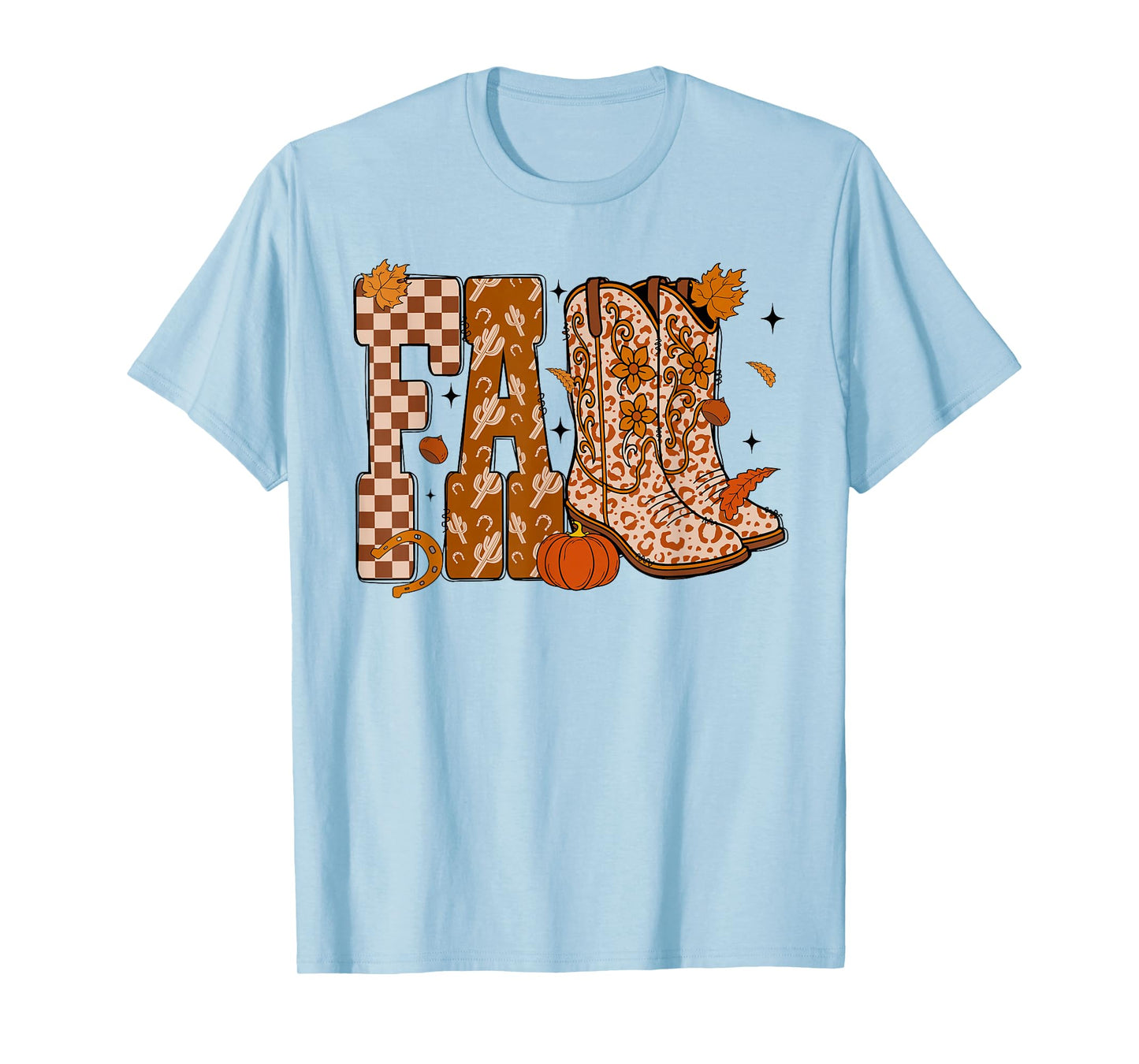 Howdy Western Boots Cowgirl Cowboy Checkered Fall Pumpkin T-Shirt