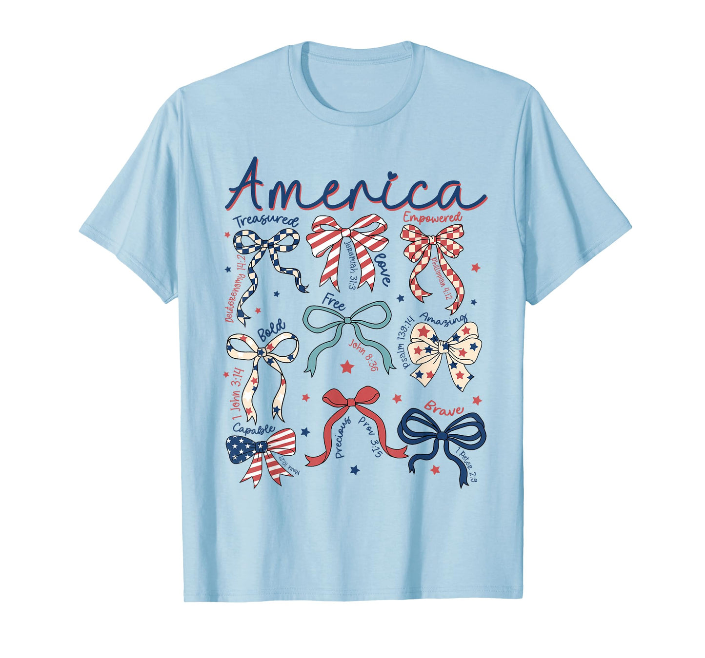 AMERICA Christian Coquette Bow 4th of July Religious Faith T-Shirt